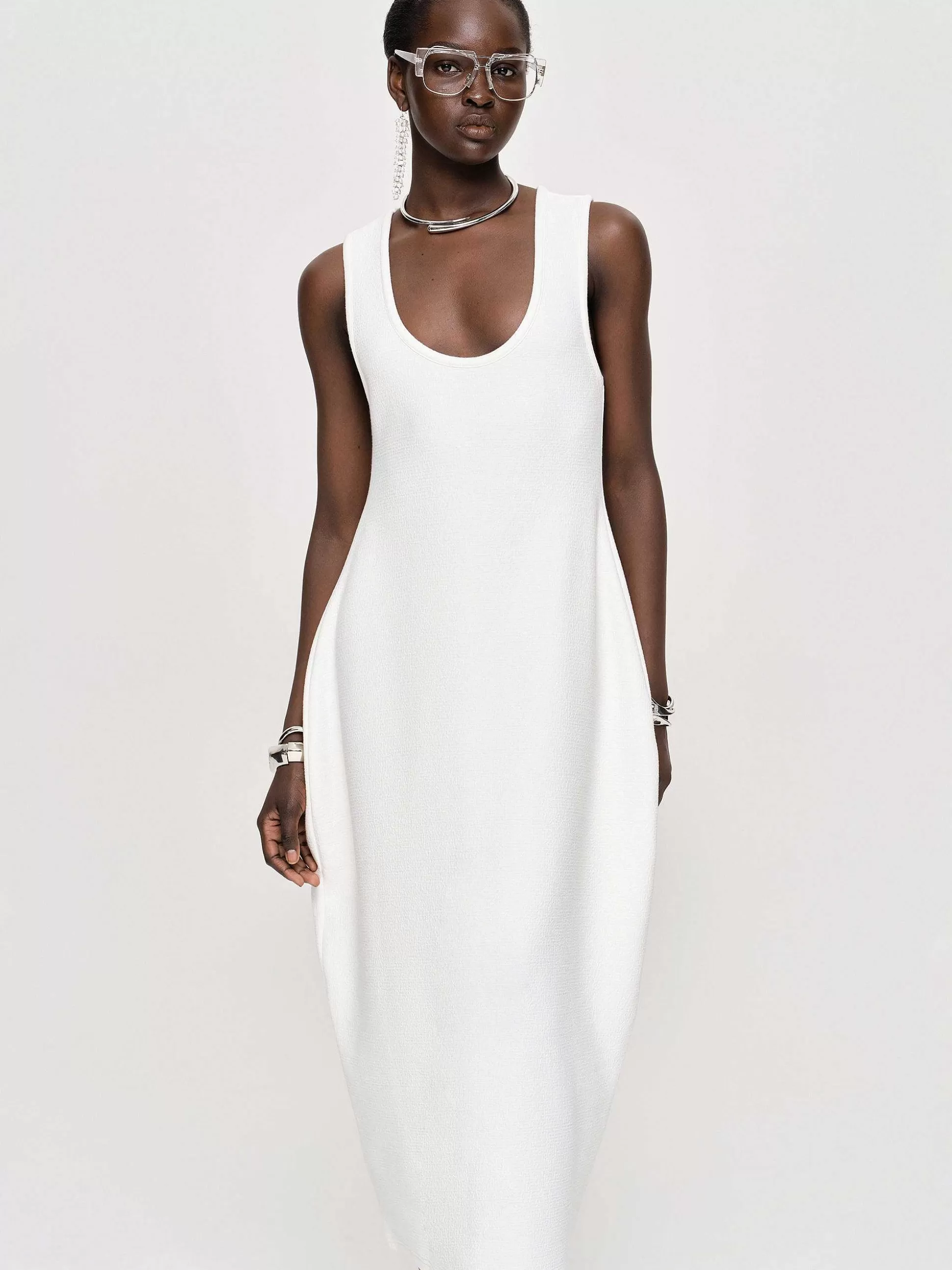 Women Source Unknown Dresses-Adua Vase Midi Dress, White