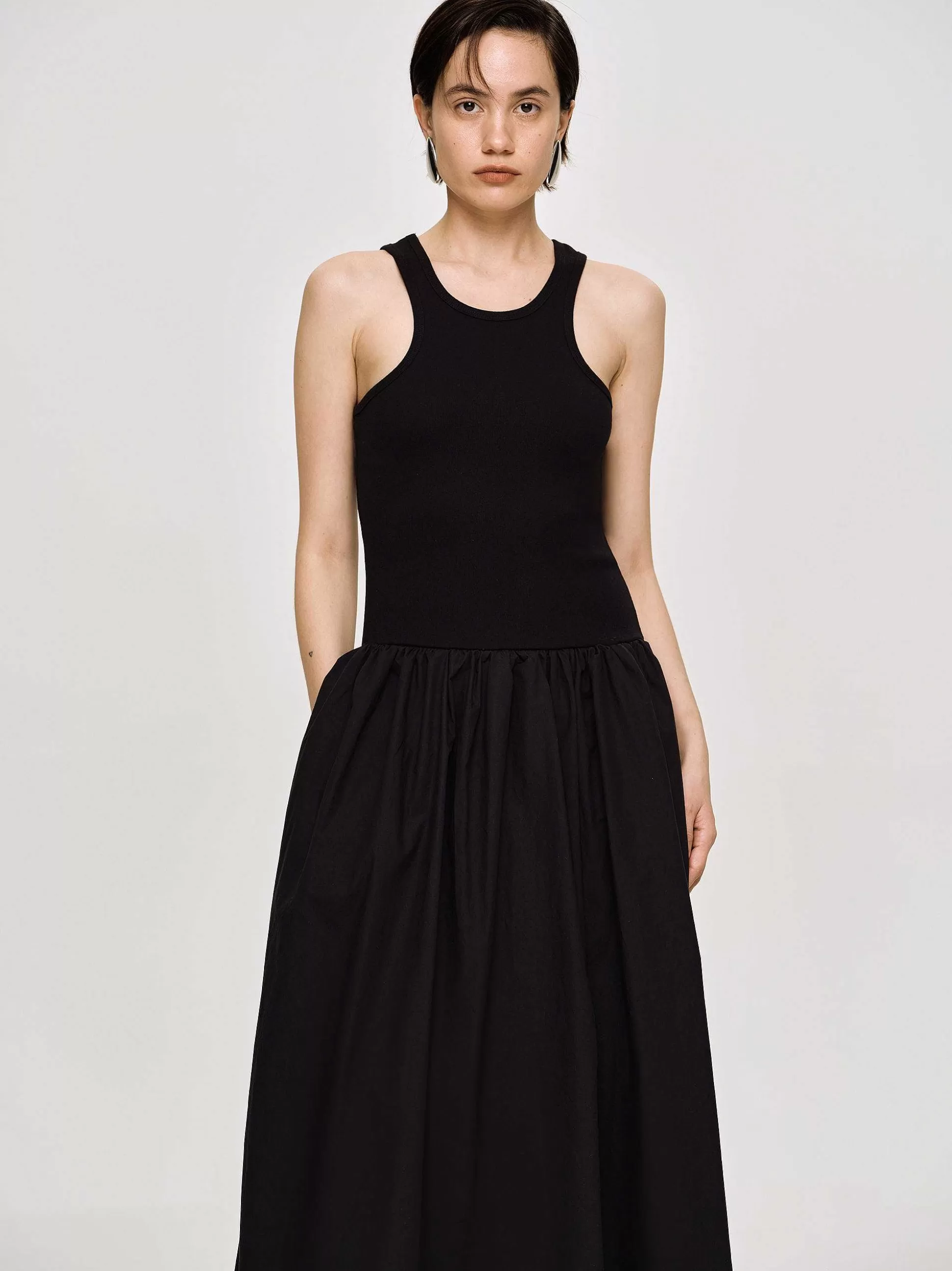 Women Source Unknown Dresses-Amal Drop Waist Racer Tank Dress, Black
