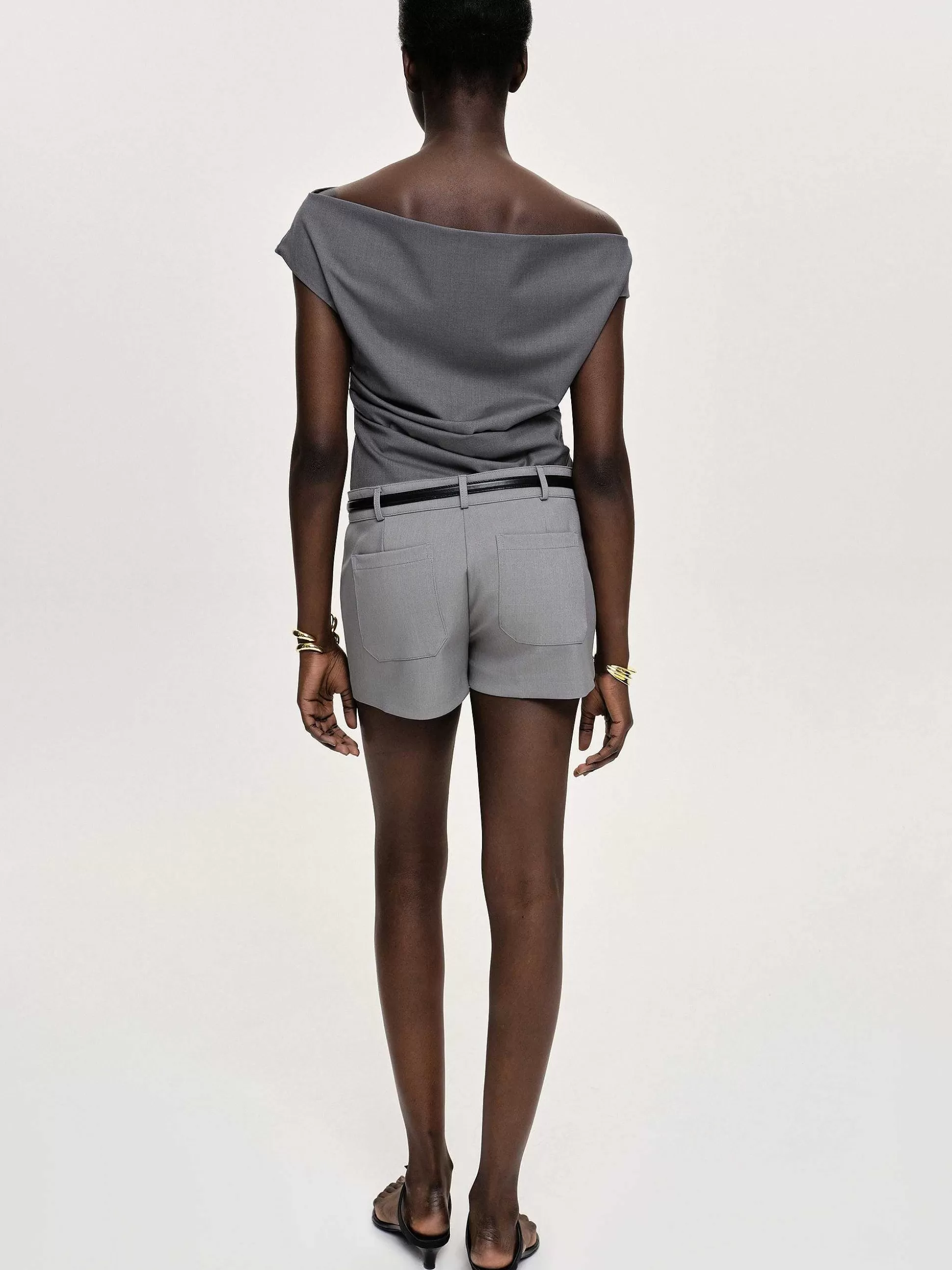 Women Source Unknown Tops-Asymmetric Draped Top, Charcoal
