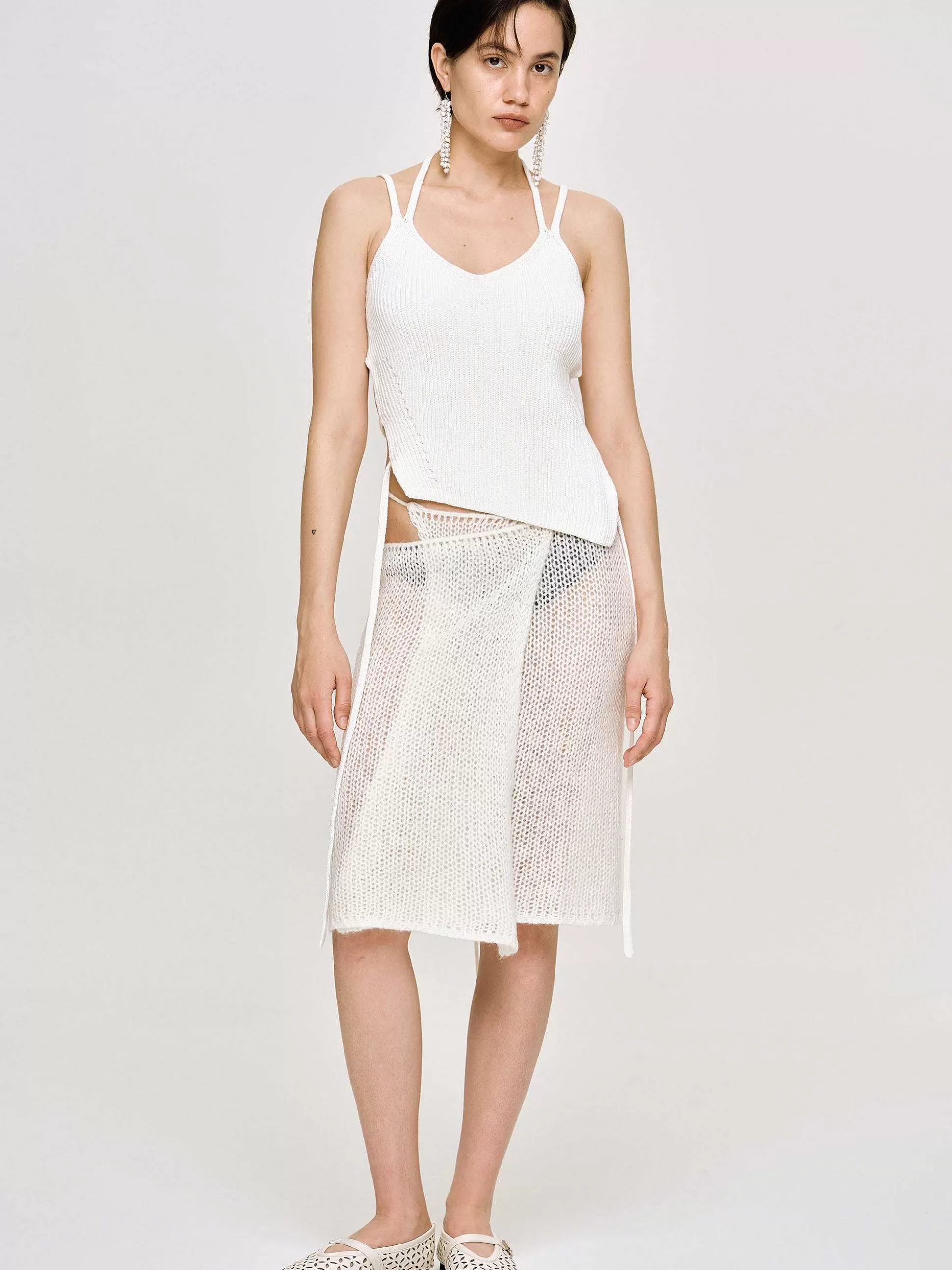 Women Source Unknown Clothing-Asymmetric Knit Tank Top, White