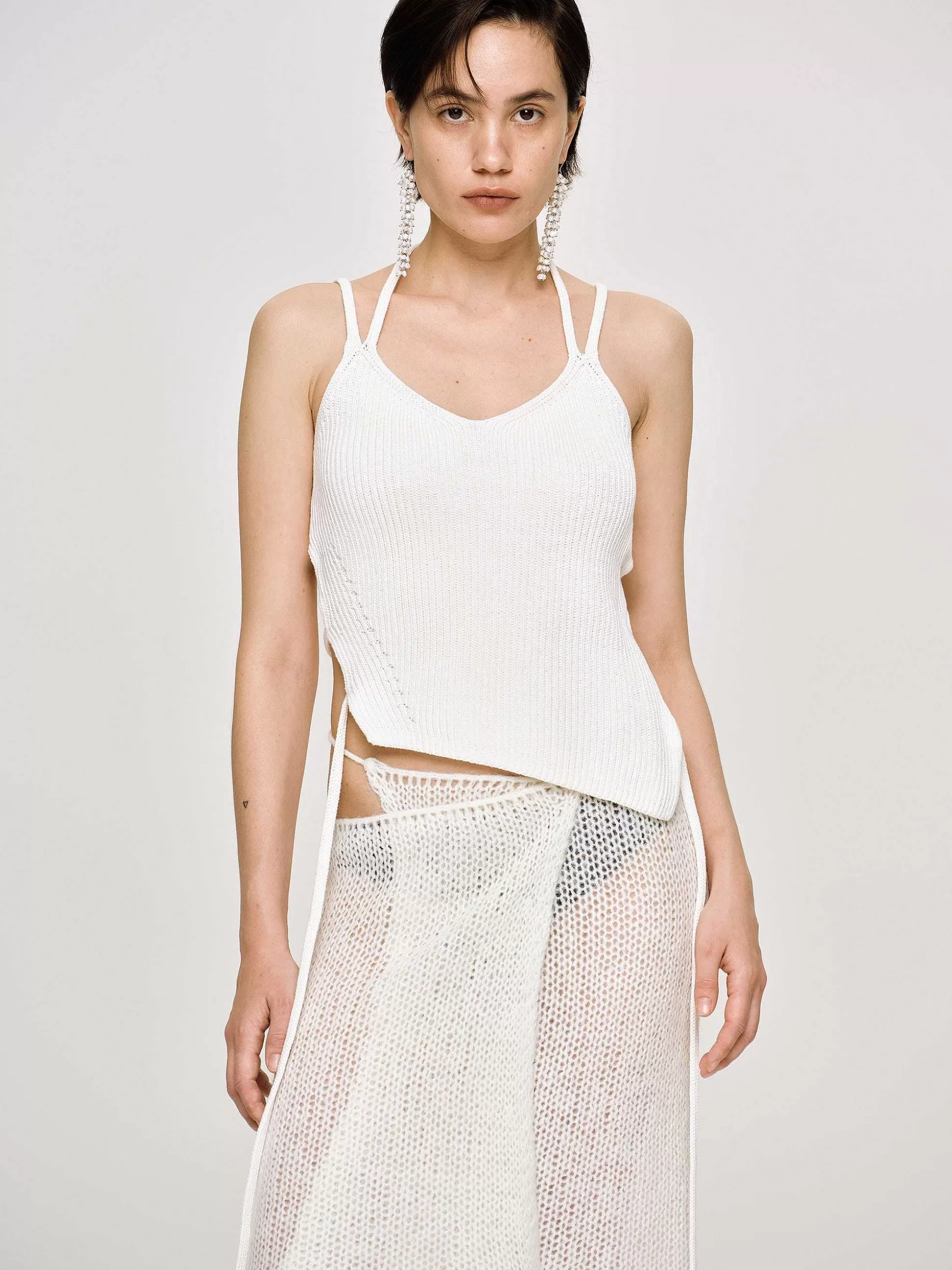 Women Source Unknown Knitwear-Asymmetric Knit Tank Top, White