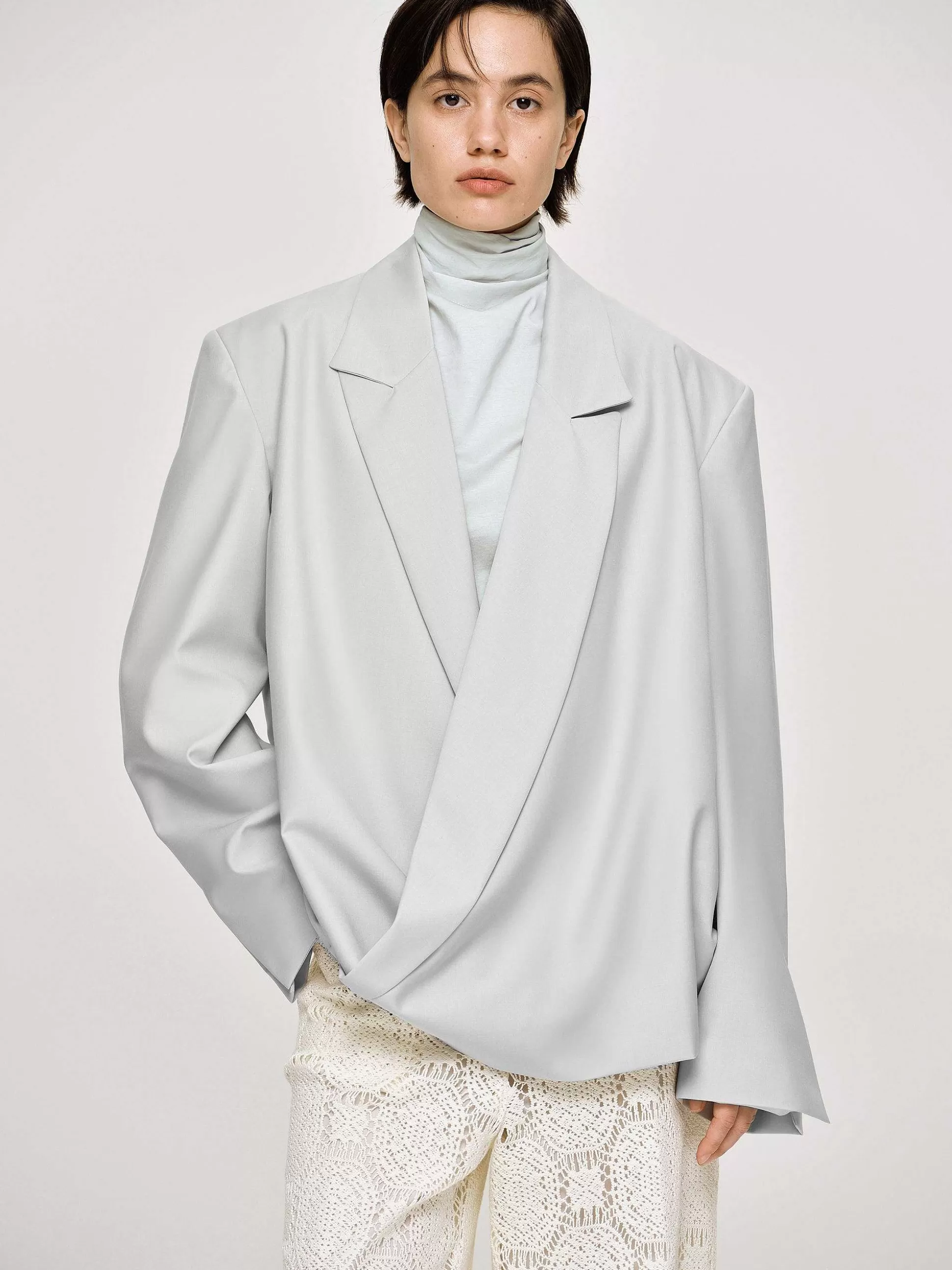Women Source Unknown Accessories-Baia Boxy Wrap Blazer, Gainsboro Grey