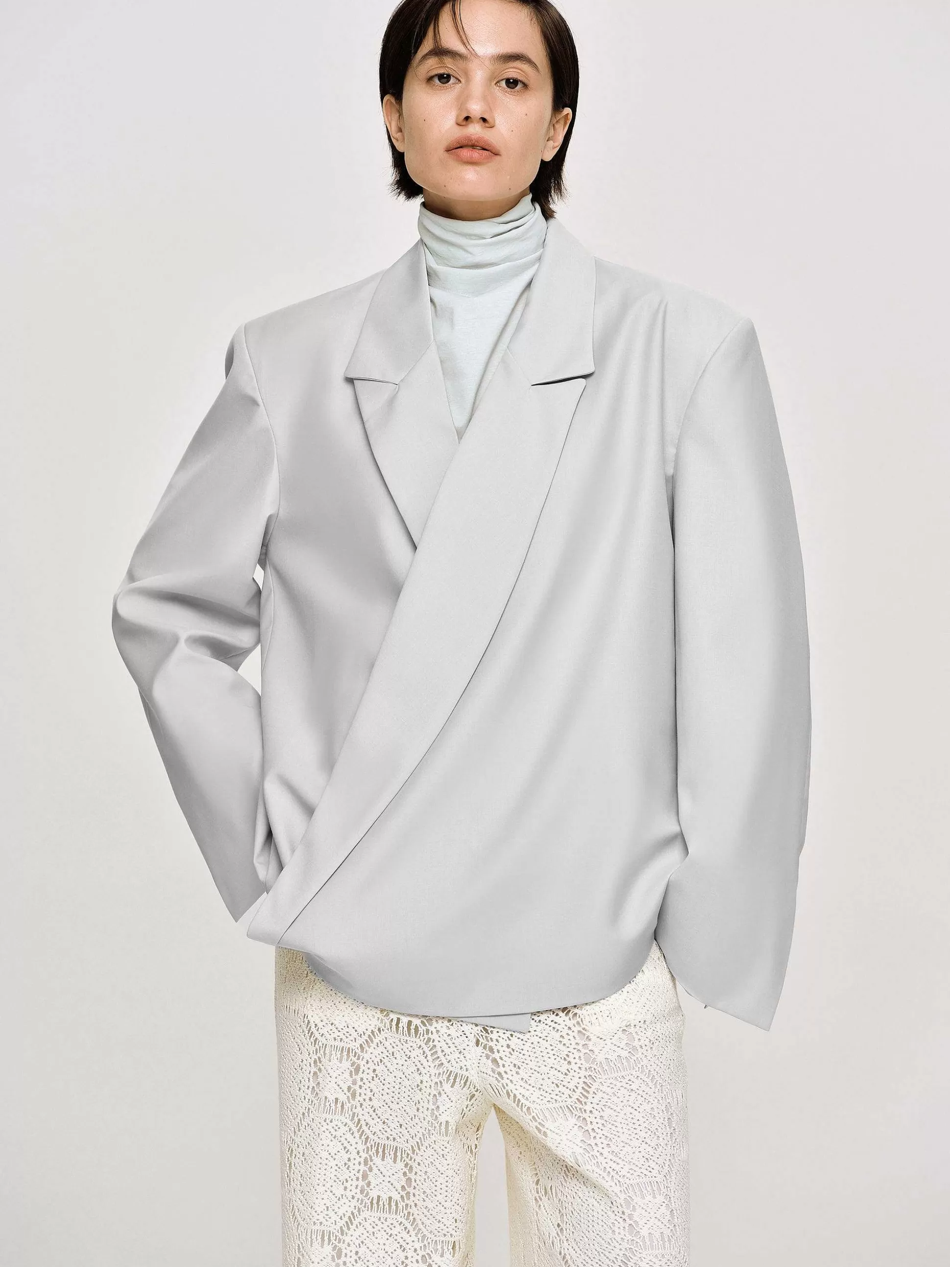 Women Source Unknown Accessories-Baia Boxy Wrap Blazer, Gainsboro Grey