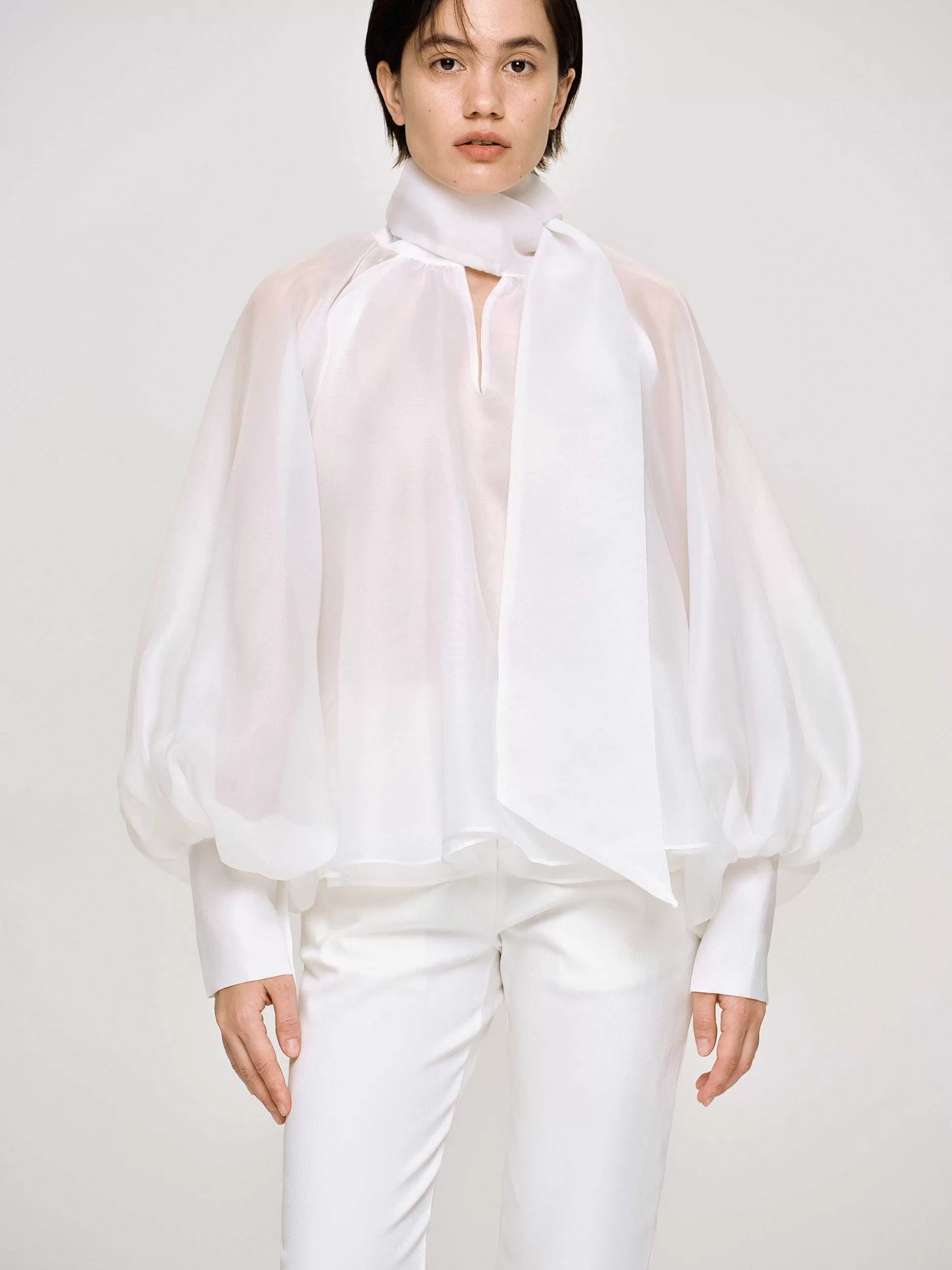 Women Source Unknown Accessories-Balloon Sheer Blouse, White