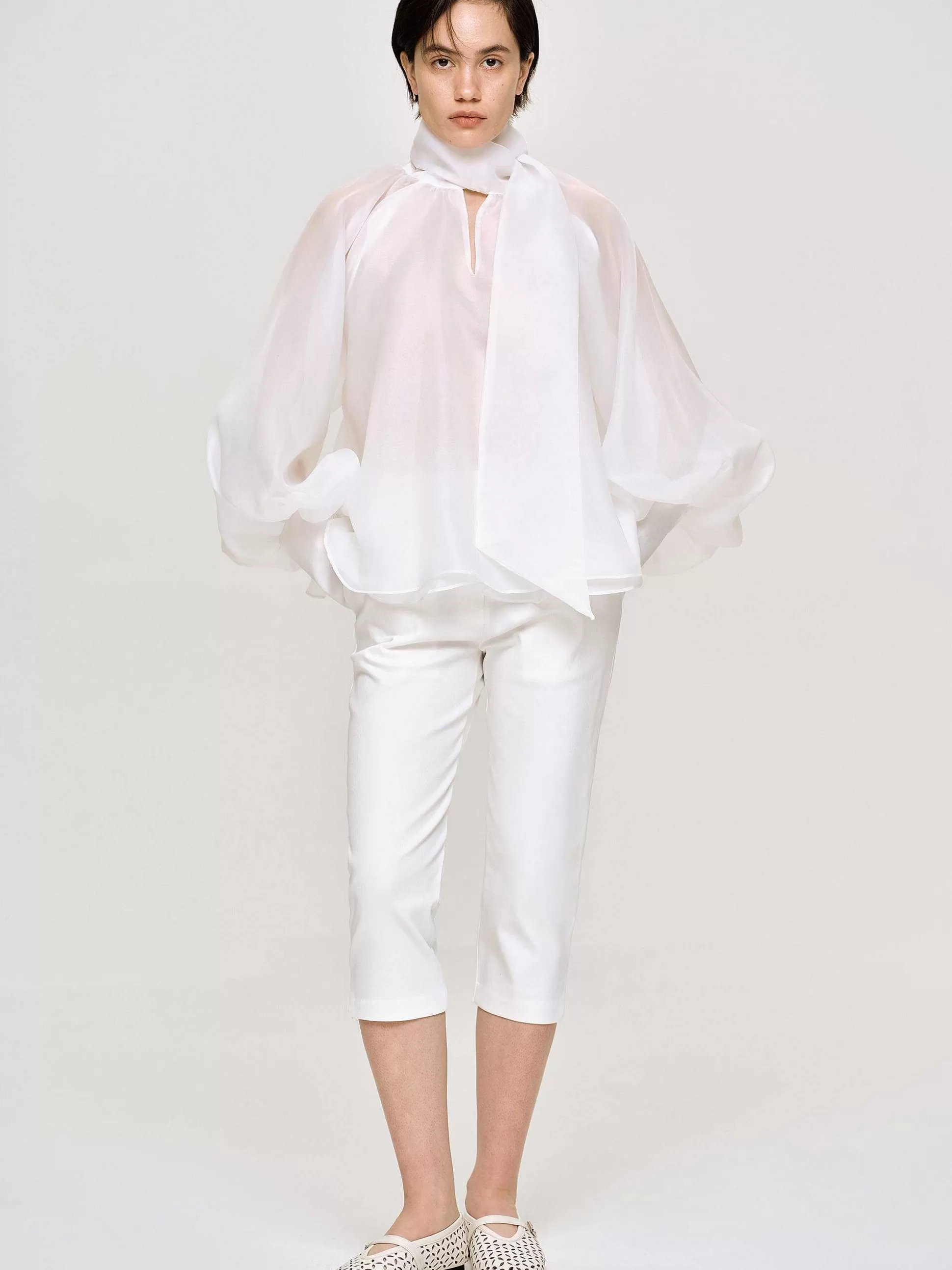 Women Source Unknown Accessories-Balloon Sheer Blouse, White