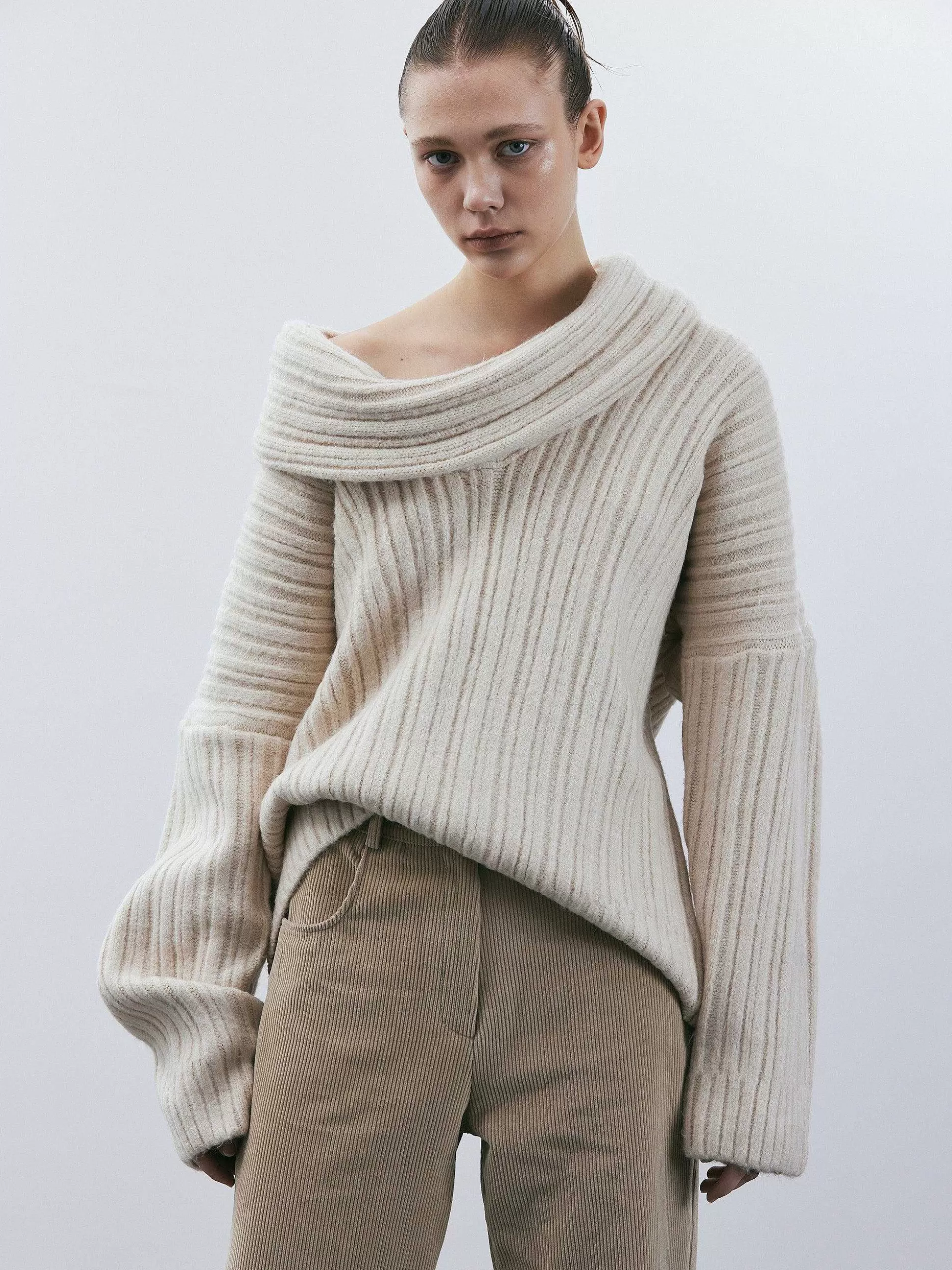 Women Source Unknown Accessories-Becca Oversized High Roll Knit Pullover, Birch