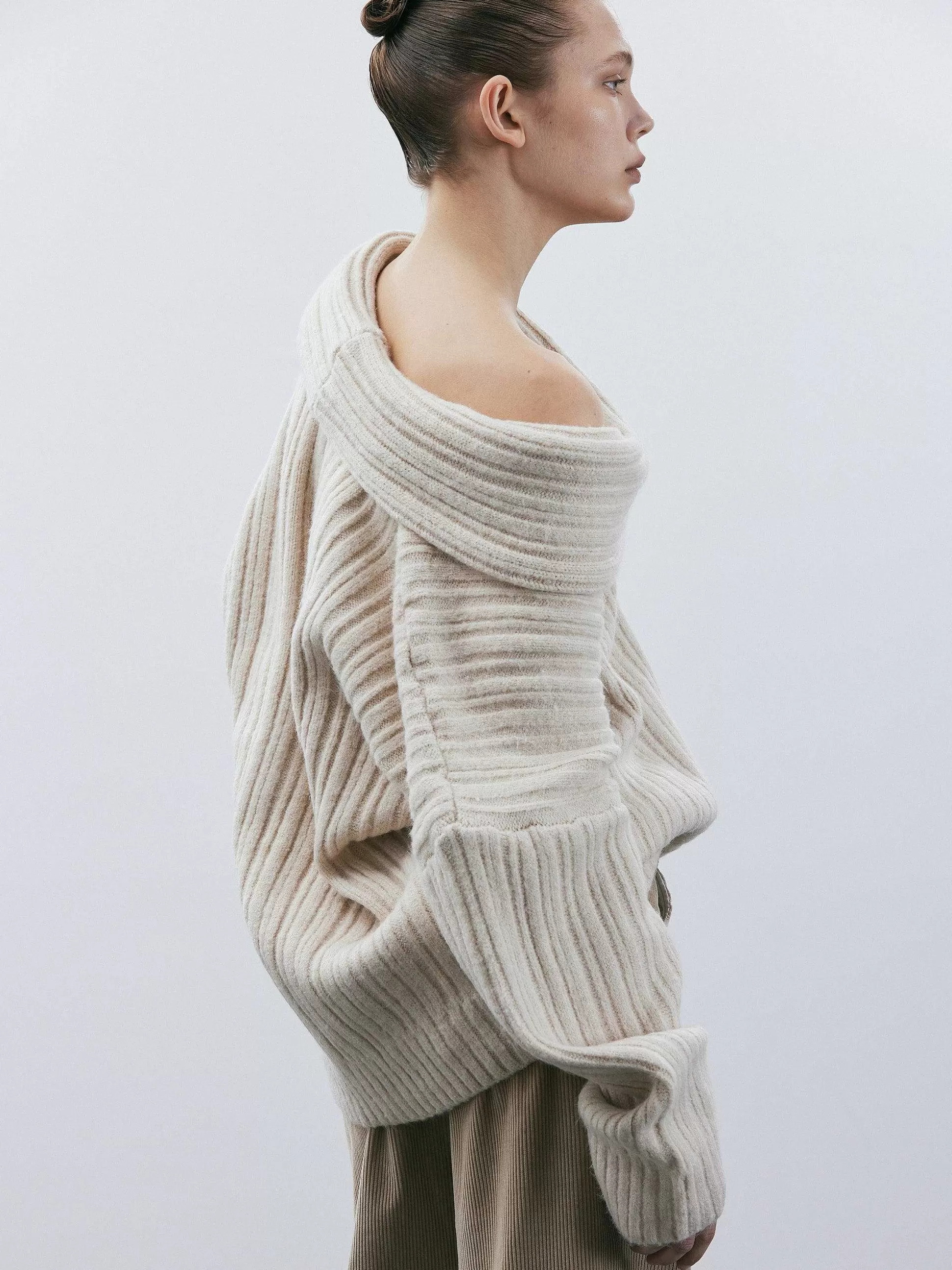 Women Source Unknown Accessories-Becca Oversized High Roll Knit Pullover, Birch