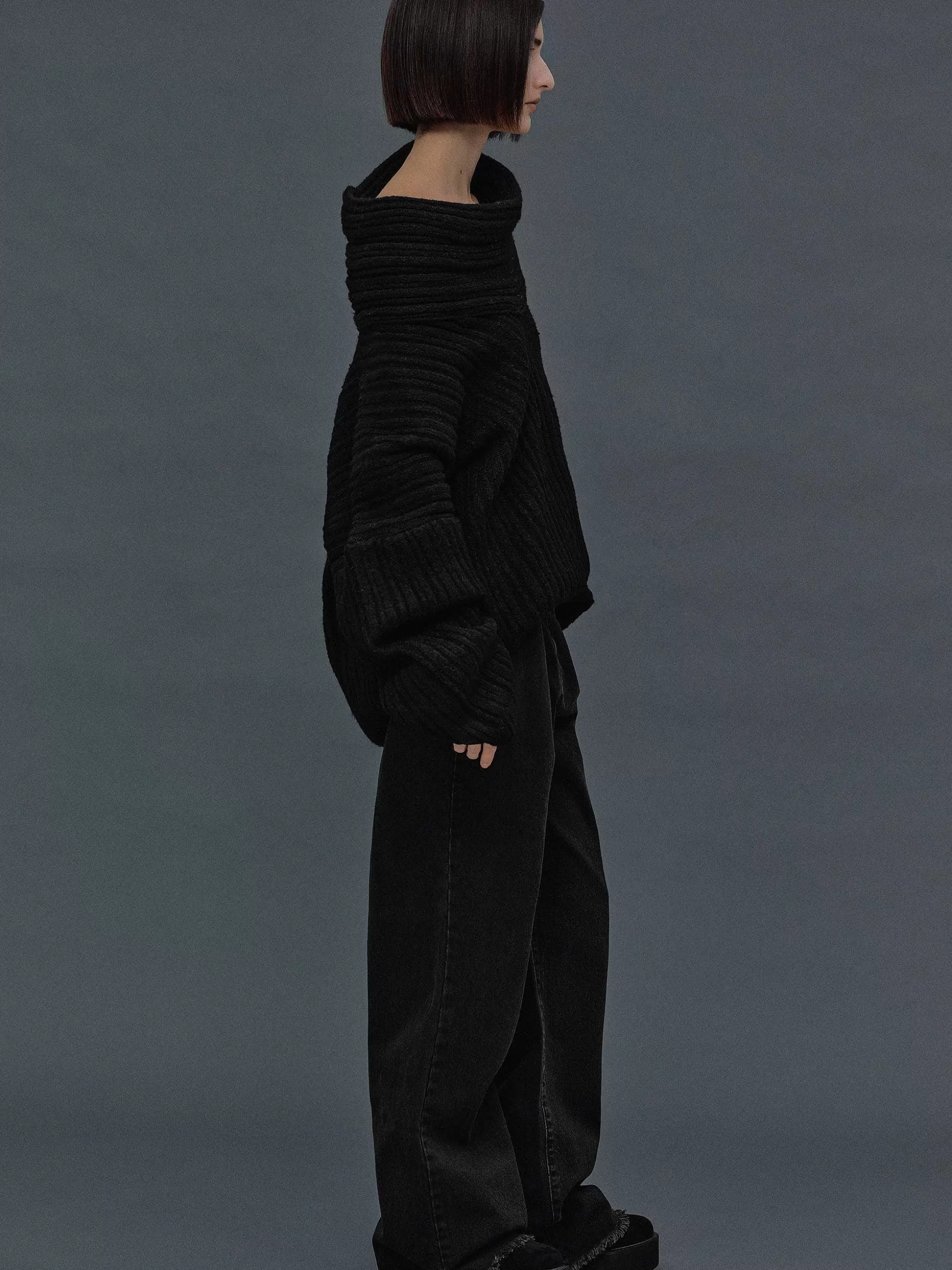 Women Source Unknown Accessories-Becca Oversized High Roll Knit Pullover, Black
