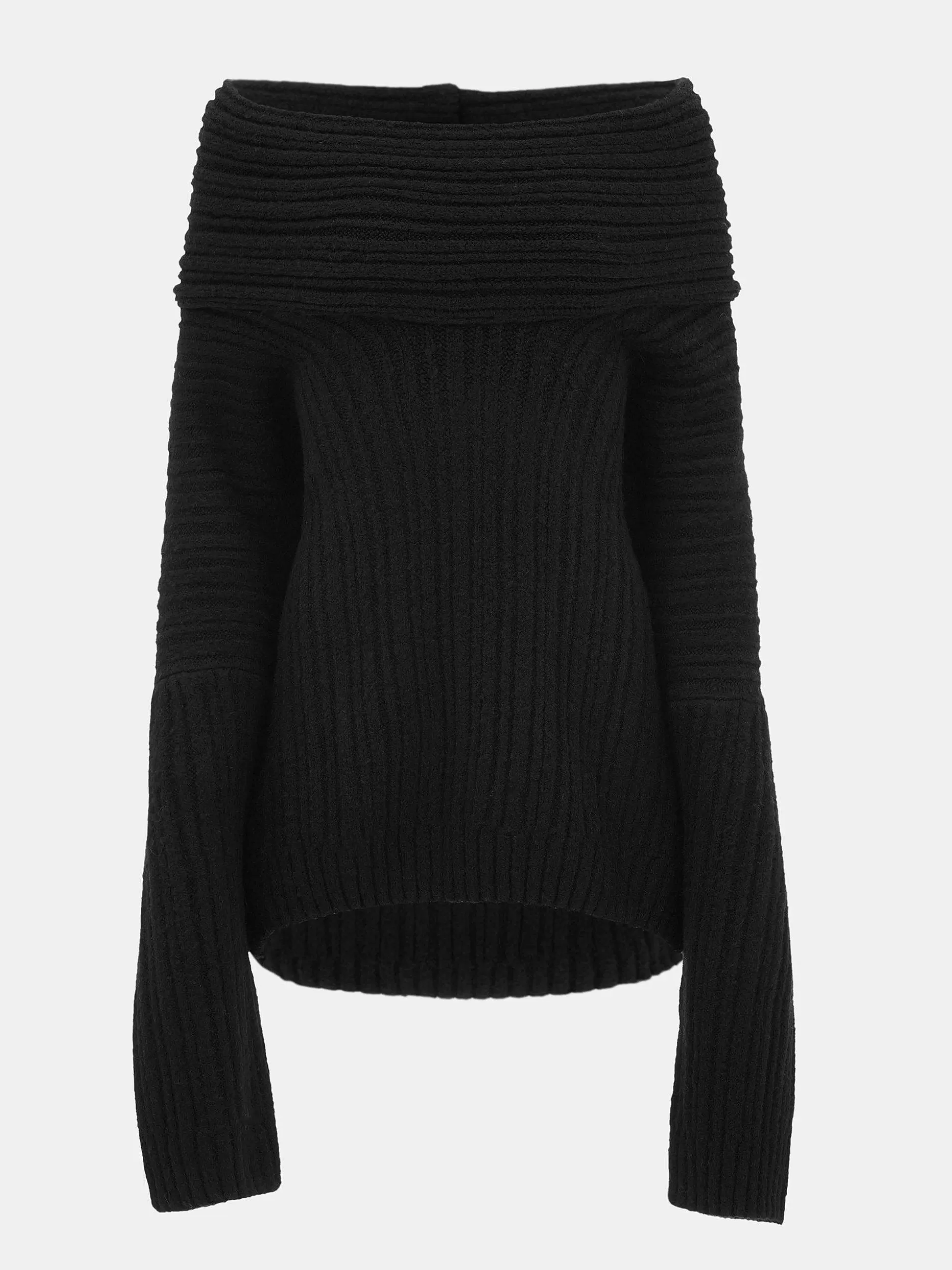 Women Source Unknown Accessories-Becca Oversized High Roll Knit Pullover, Black