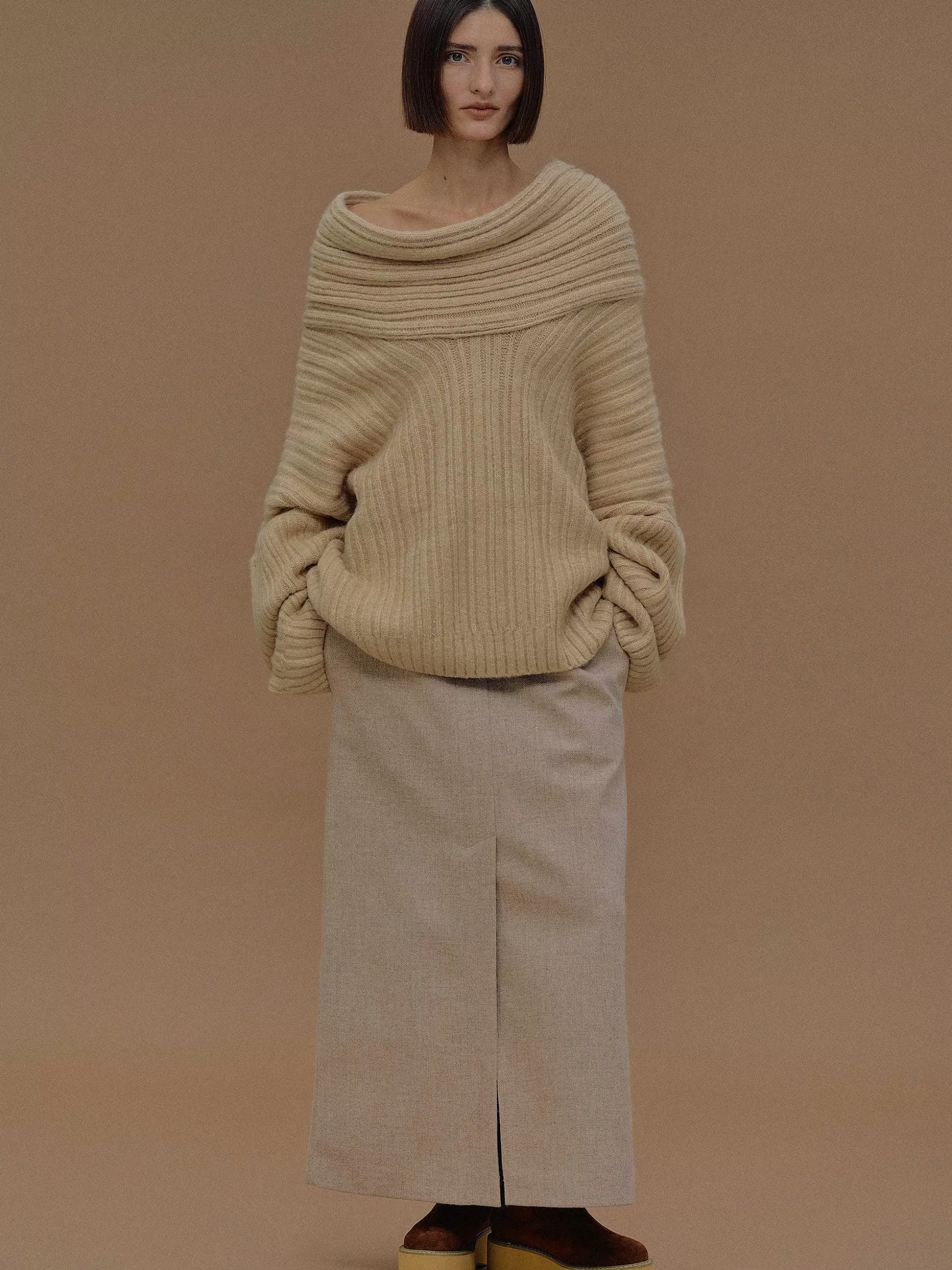 Women Source Unknown Accessories-Becca Oversized High Roll Knit Pullover, Butter