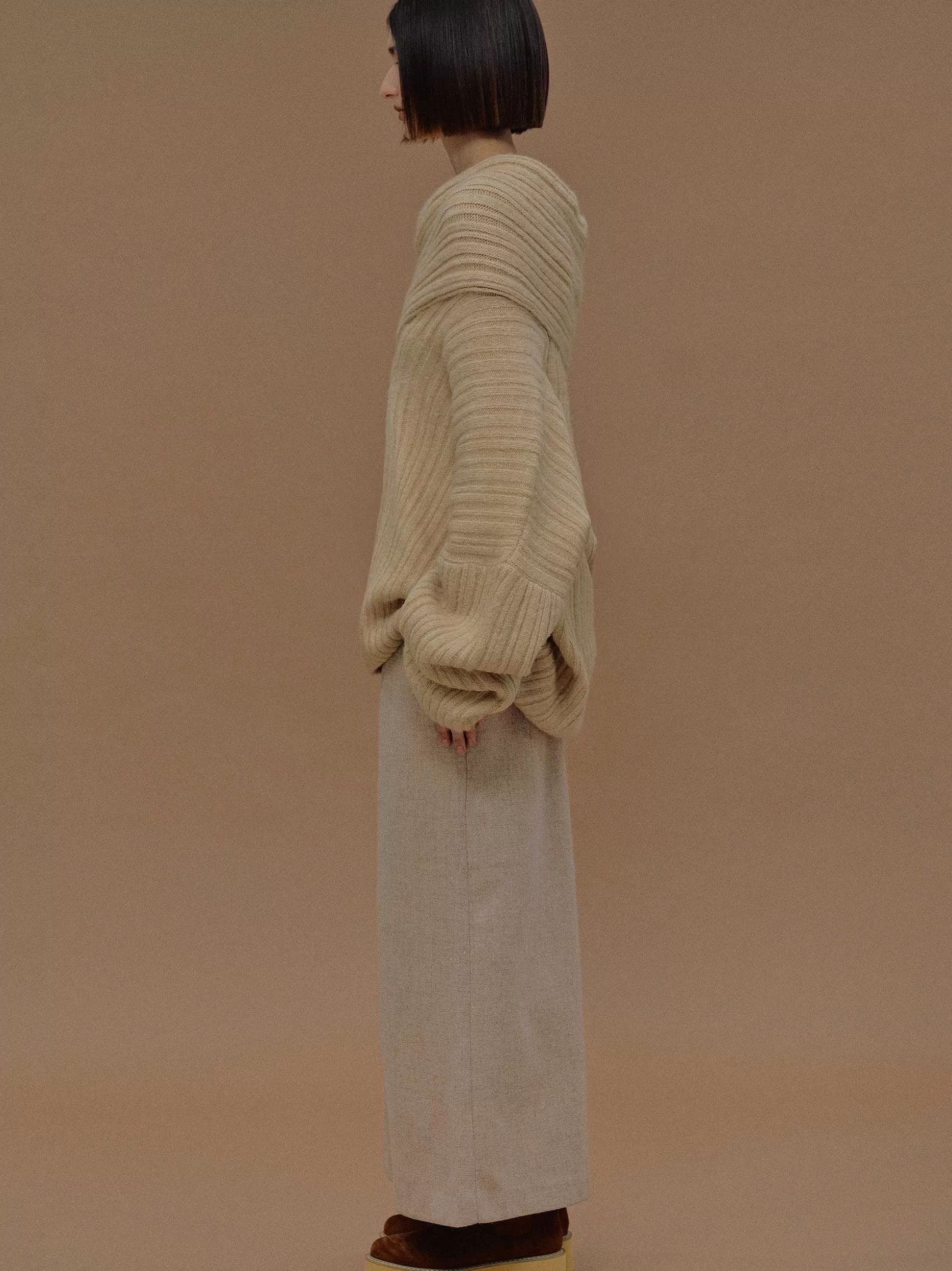 Women Source Unknown Accessories-Becca Oversized High Roll Knit Pullover, Butter