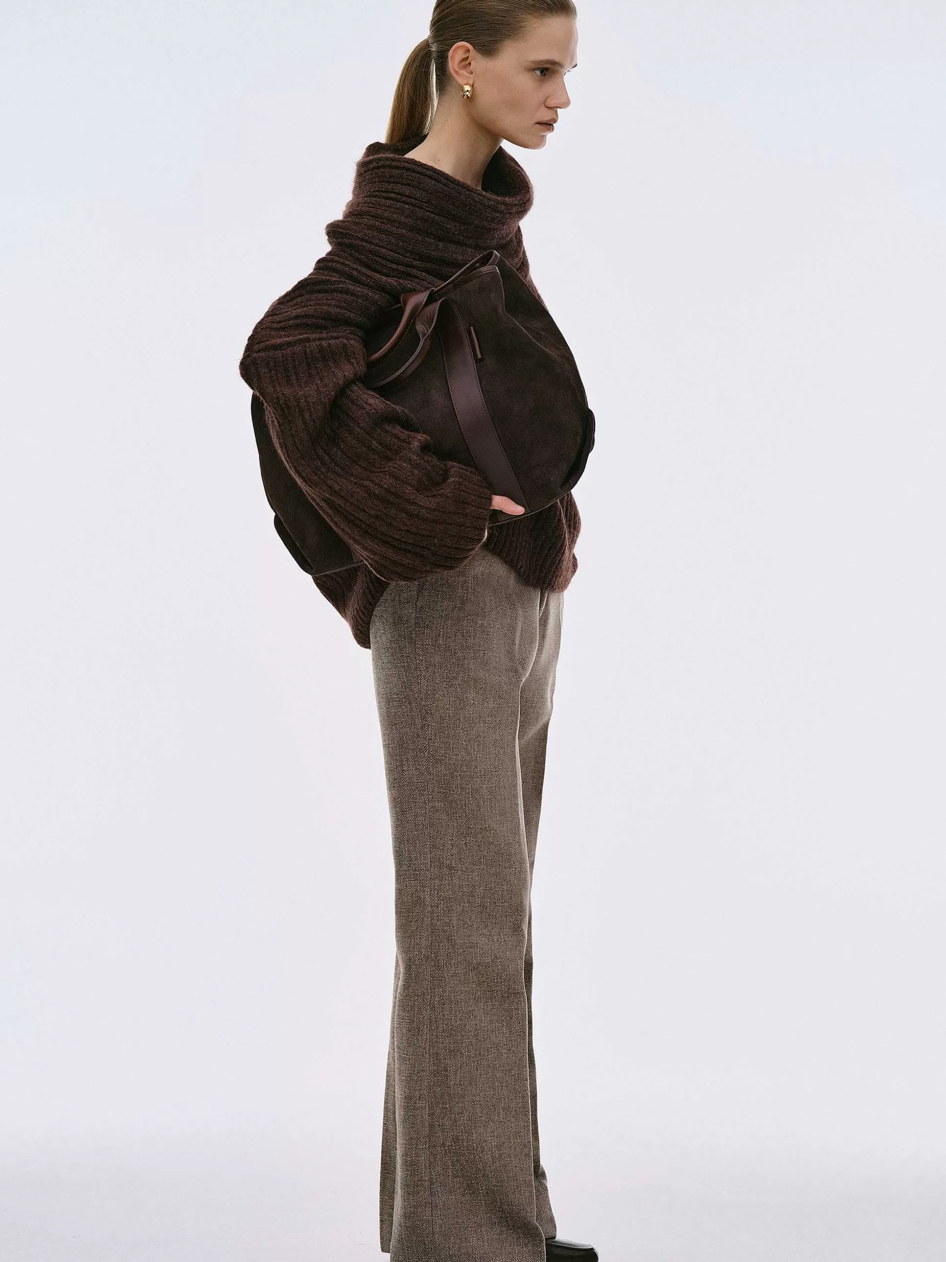 Women Source Unknown Accessories-Becca Oversized High Roll Knit Pullover, Chocolate