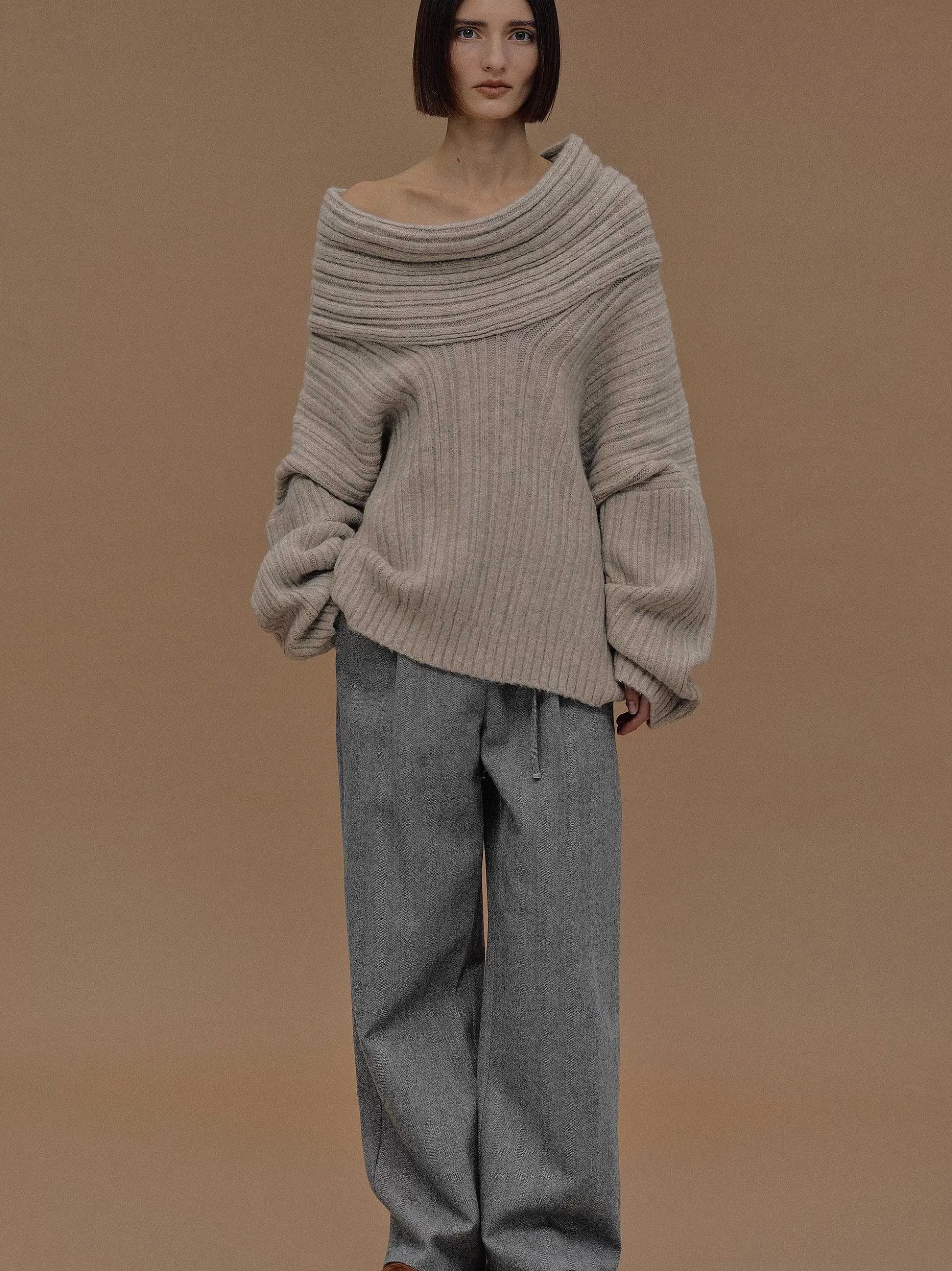 Women Source Unknown Accessories-Becca Oversized High Roll Knit Pullover, Coconut