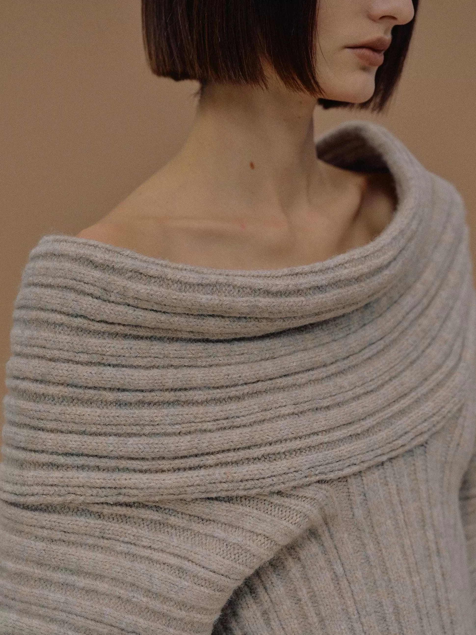 Women Source Unknown Accessories-Becca Oversized High Roll Knit Pullover, Coconut