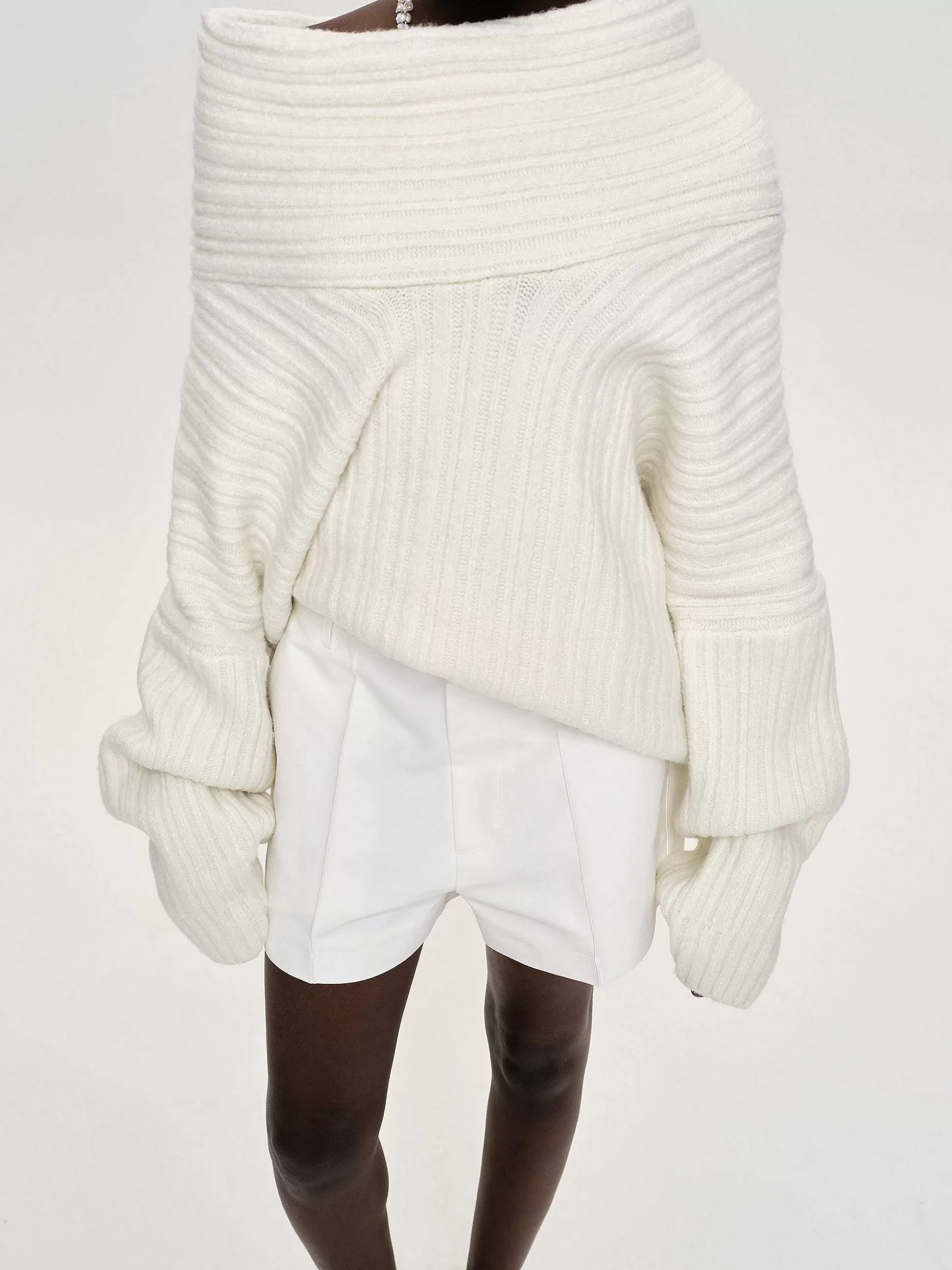 Women Source Unknown Accessories-Becca Oversized High Roll Knit Pullover, White