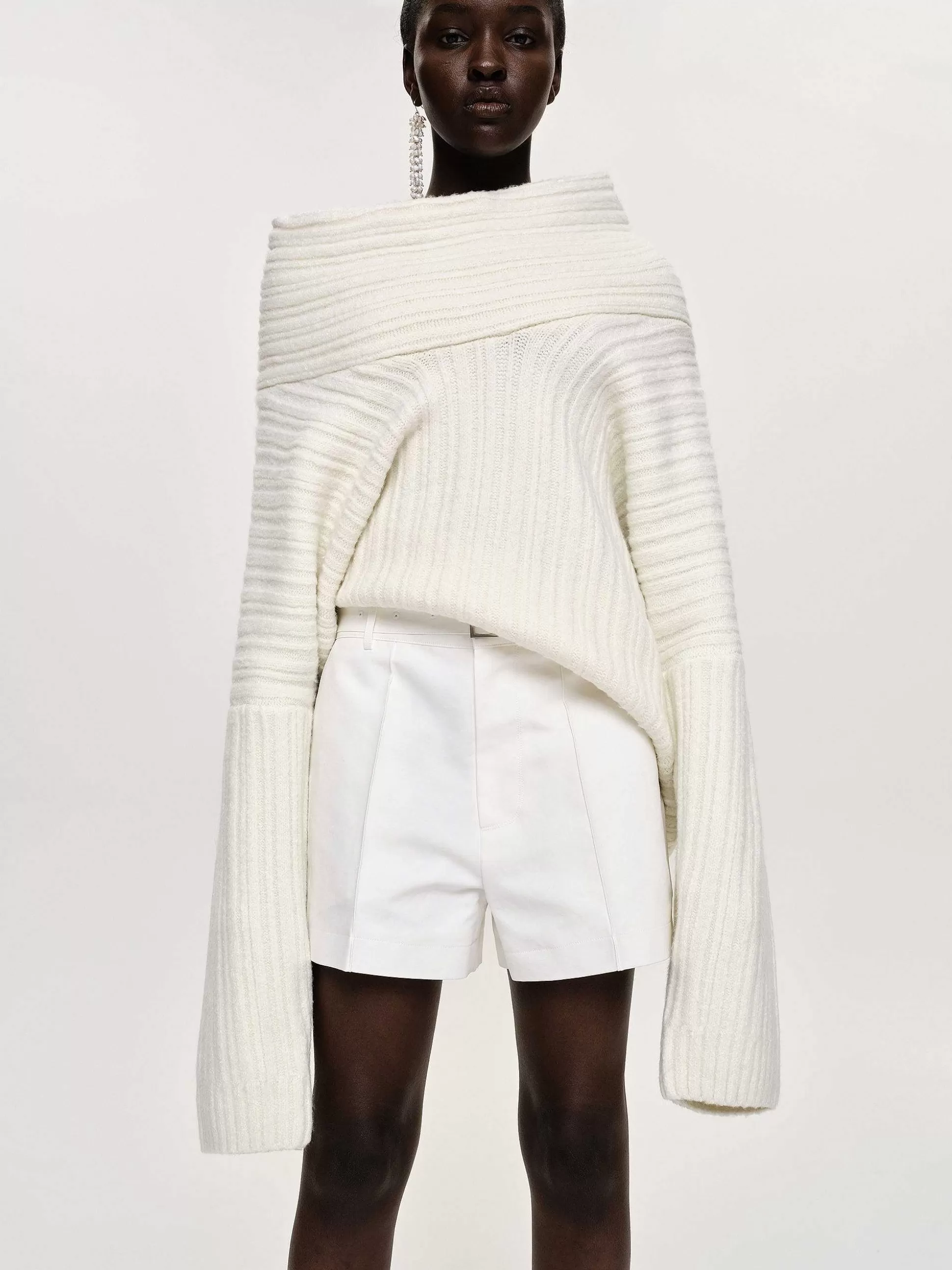 Women Source Unknown Accessories-Becca Oversized High Roll Knit Pullover, White