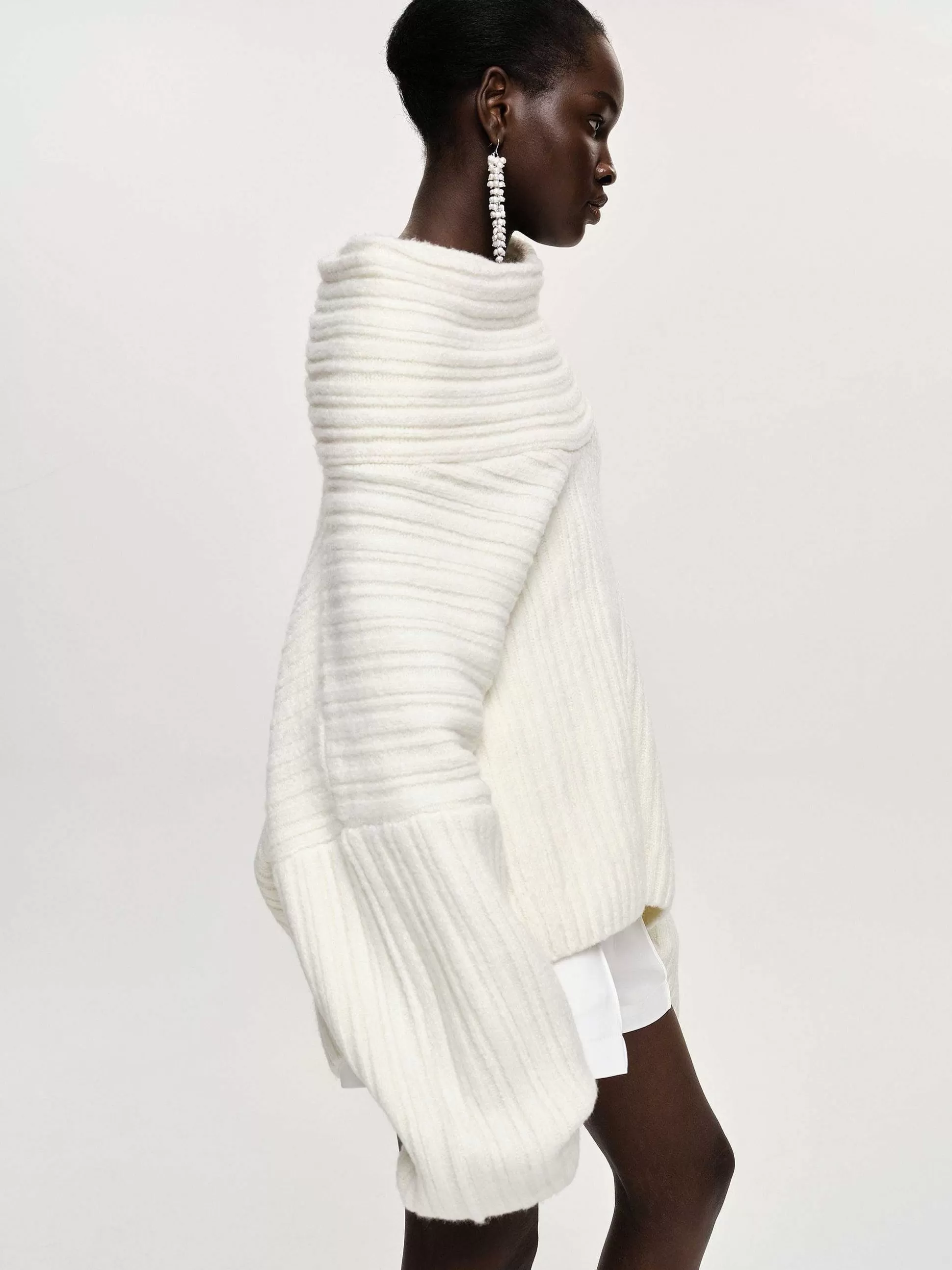 Women Source Unknown Accessories-Becca Oversized High Roll Knit Pullover, White