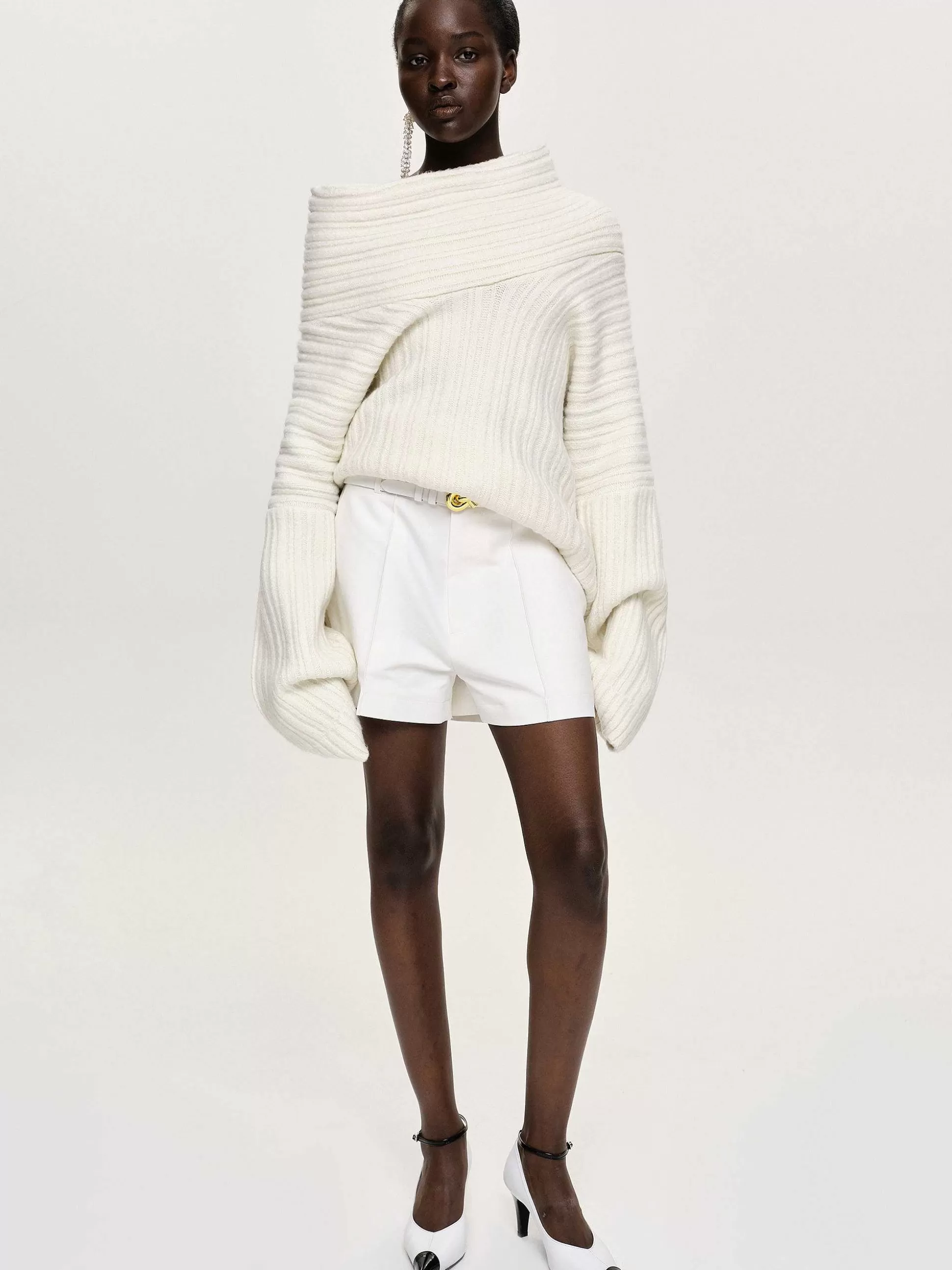 Women Source Unknown Accessories-Becca Oversized High Roll Knit Pullover, White