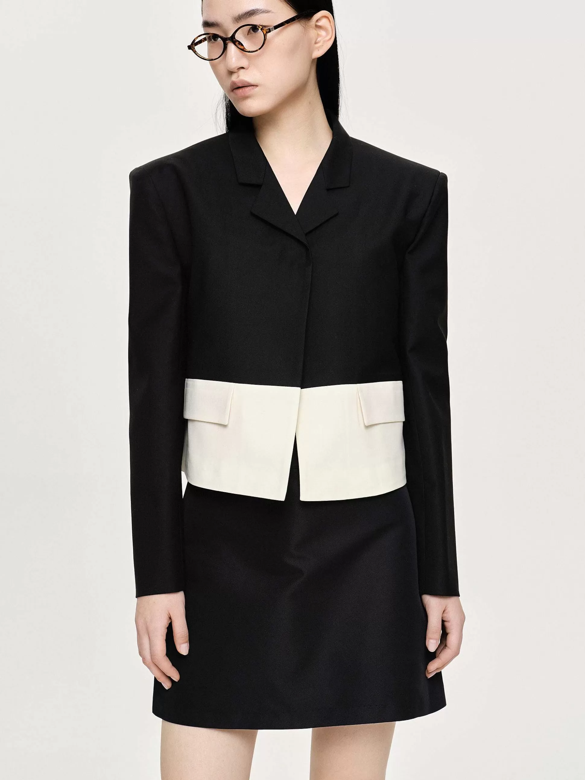 Women Source Unknown Accessories-Bicolor Blazer, Black/Ivory