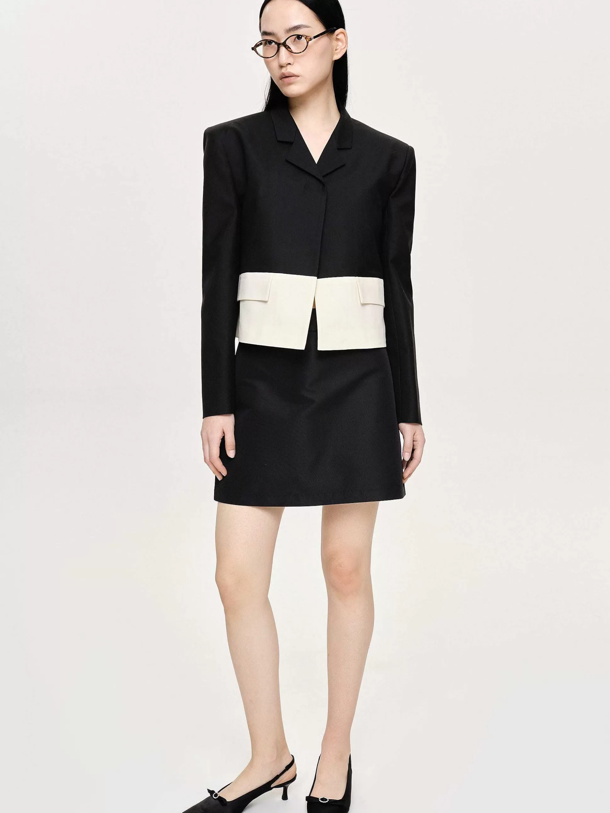Women Source Unknown Accessories-Bicolor Blazer, Black/Ivory
