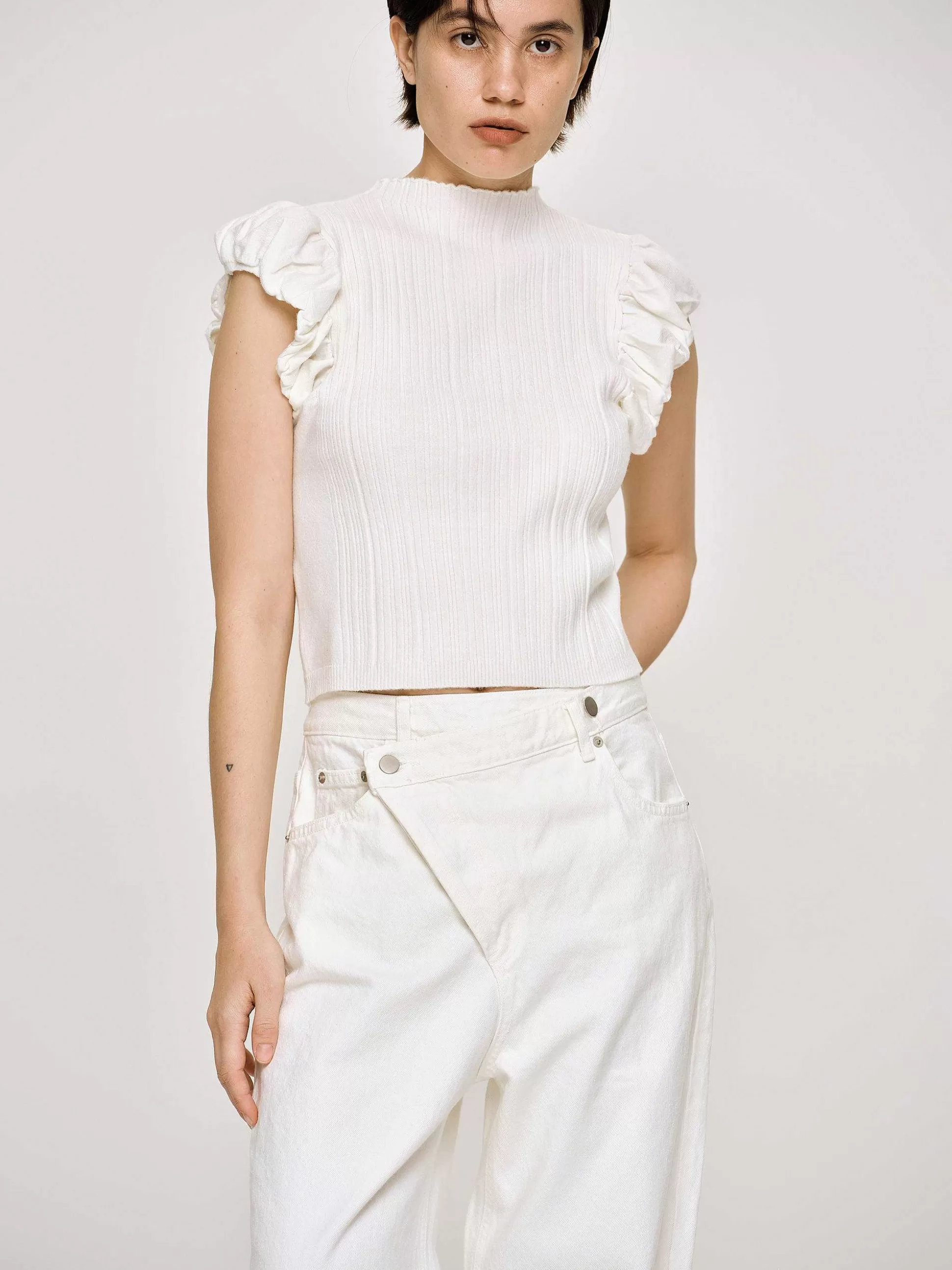 Women Source Unknown Clothing-Bubble Rib Knit, White