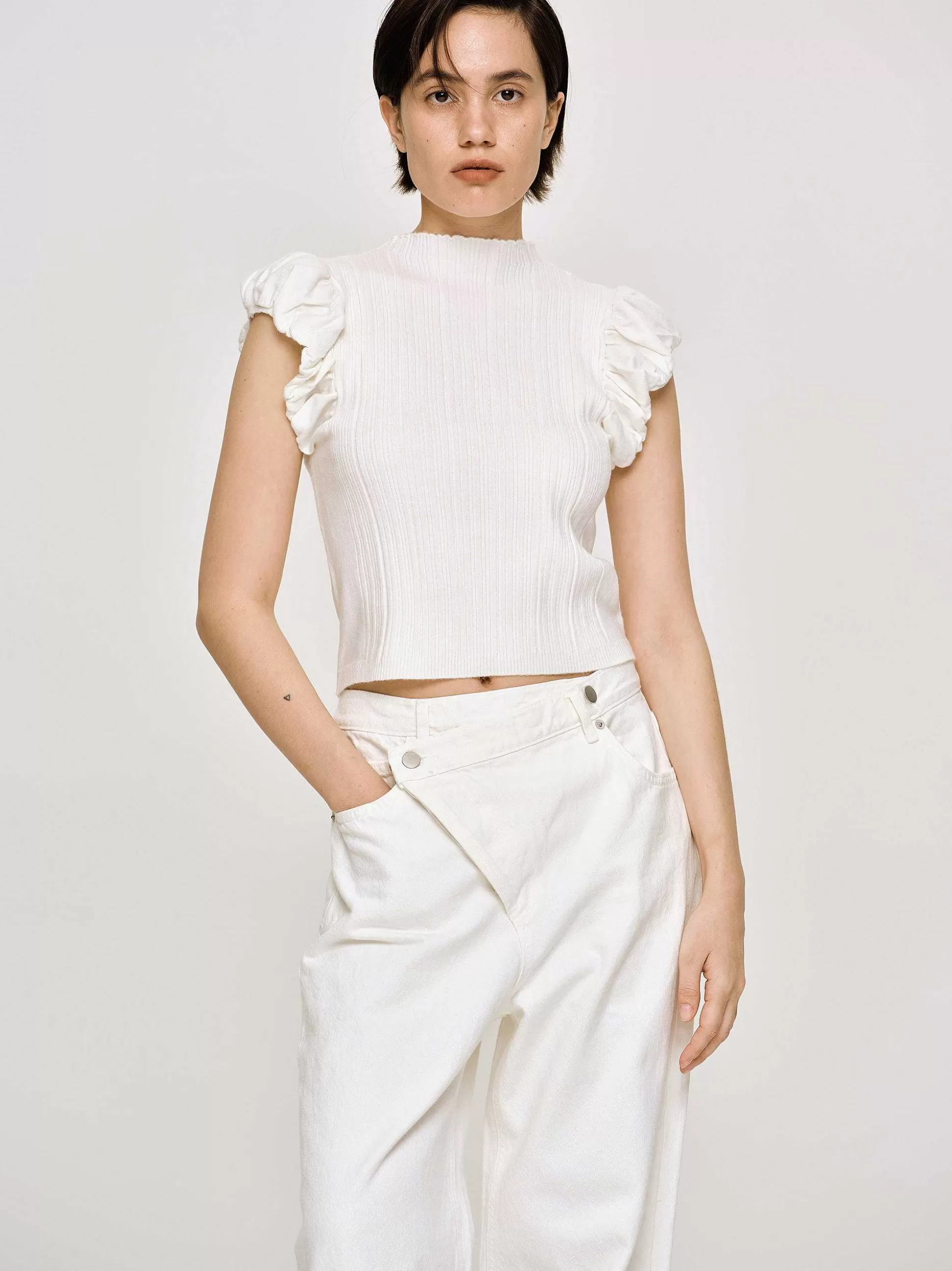 Women Source Unknown Clothing-Bubble Rib Knit, White