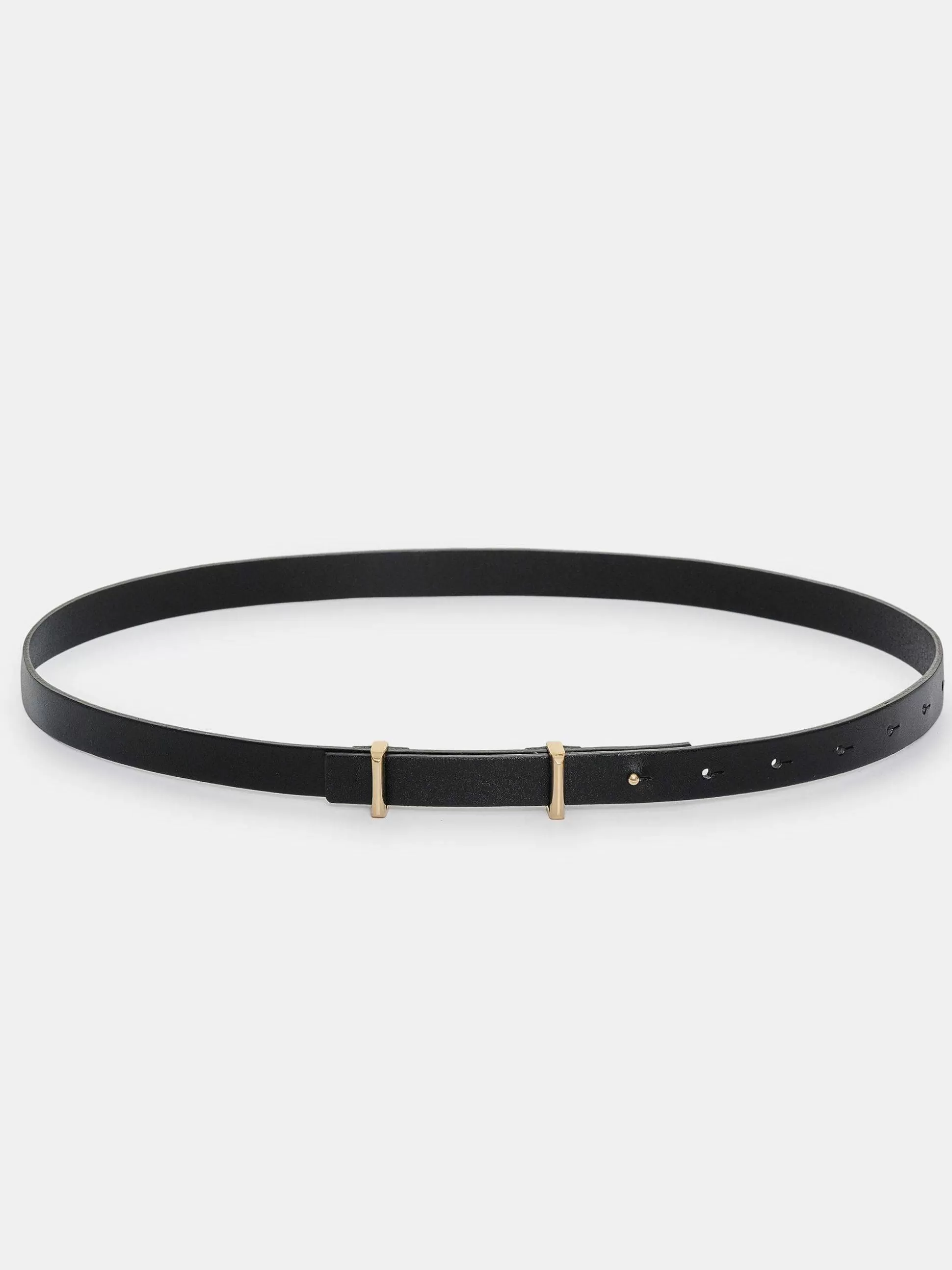 Women Source Unknown Clothing-Calfskin Leather Skinny Belt, Black