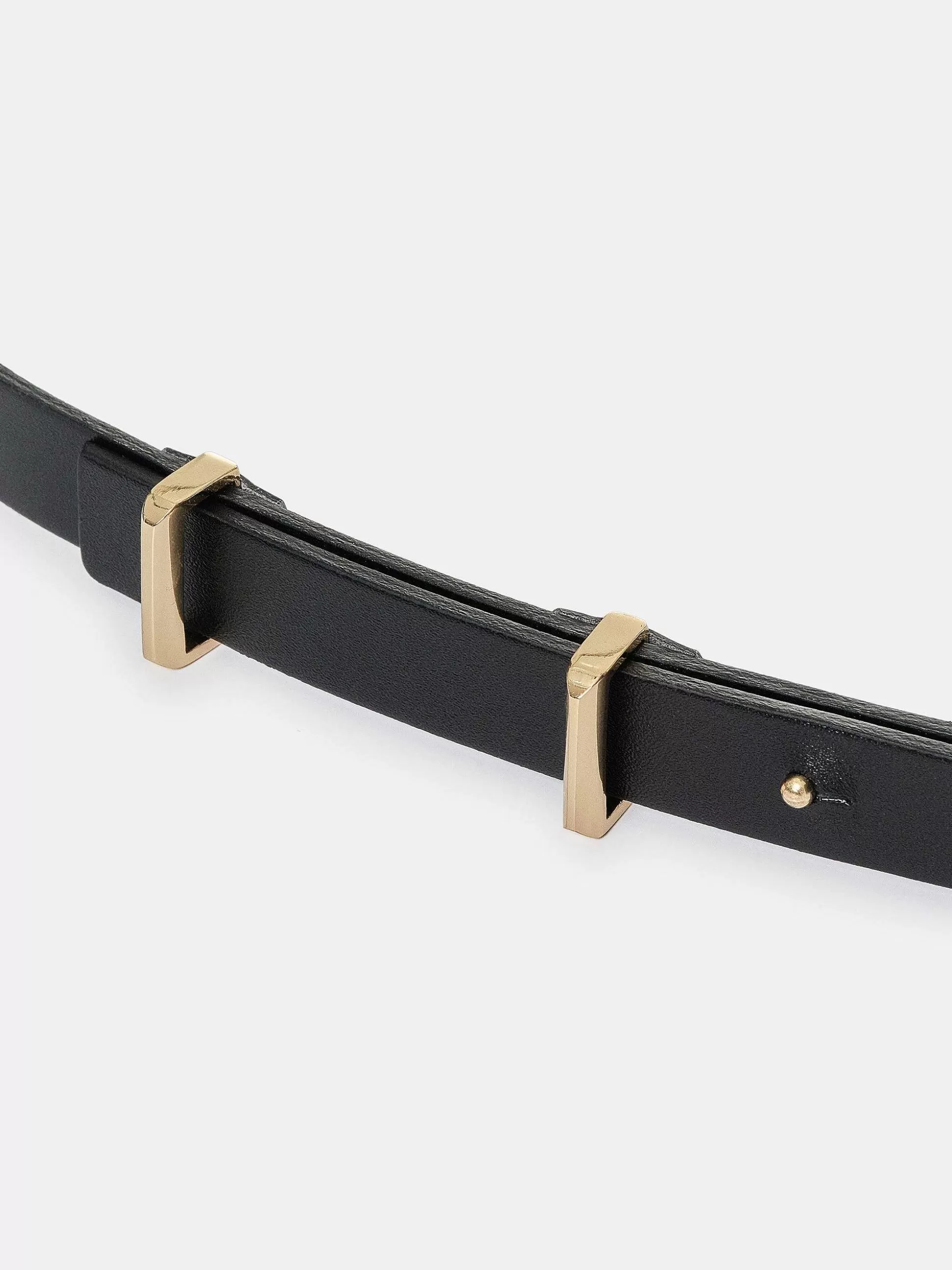 Women Source Unknown Clothing-Calfskin Leather Skinny Belt, Black