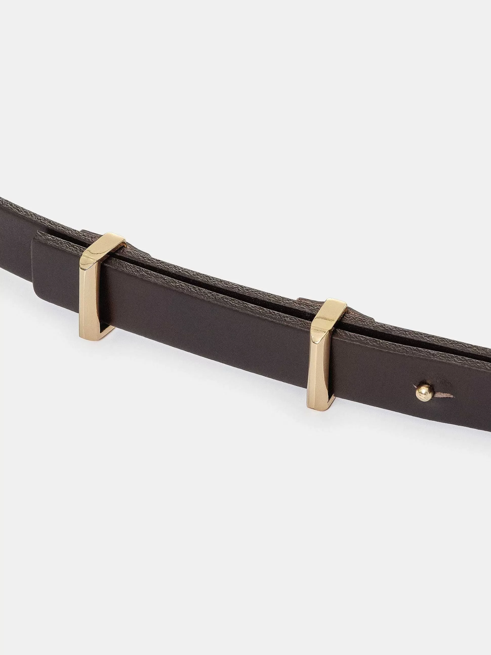 Women Source Unknown Clothing-Calfskin Leather Skinny Belt, Brown