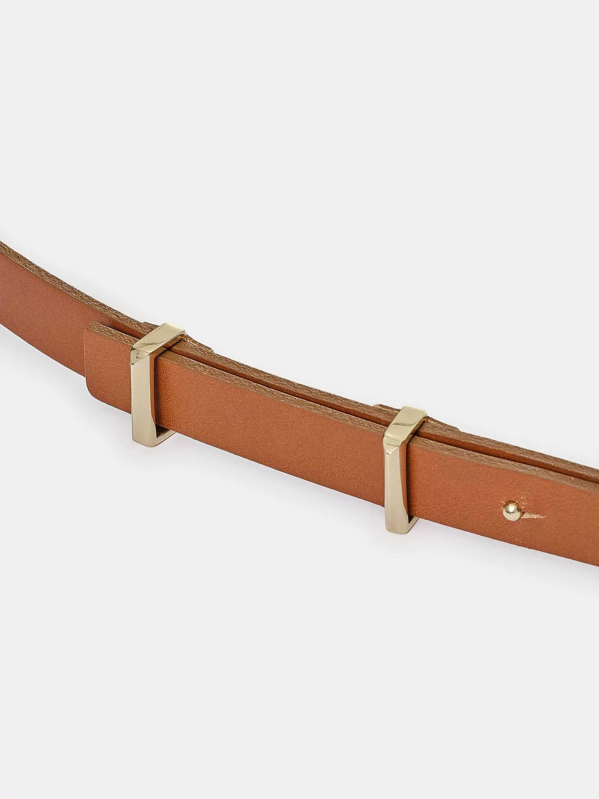 Women Source Unknown Clothing-Calfskin Leather Skinny Belt, Tan