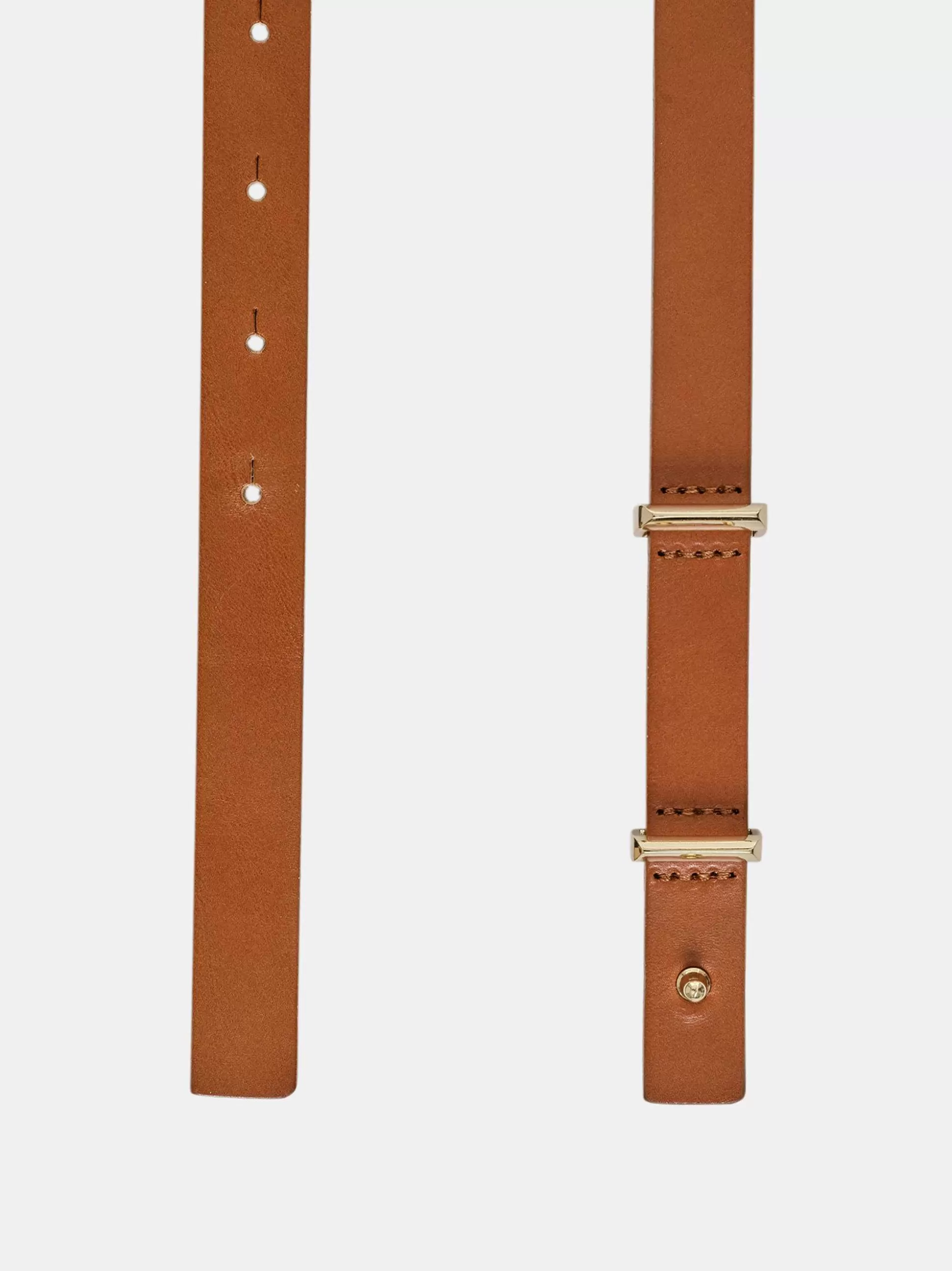 Women Source Unknown Accessories-Calfskin Leather Skinny Belt, Tan