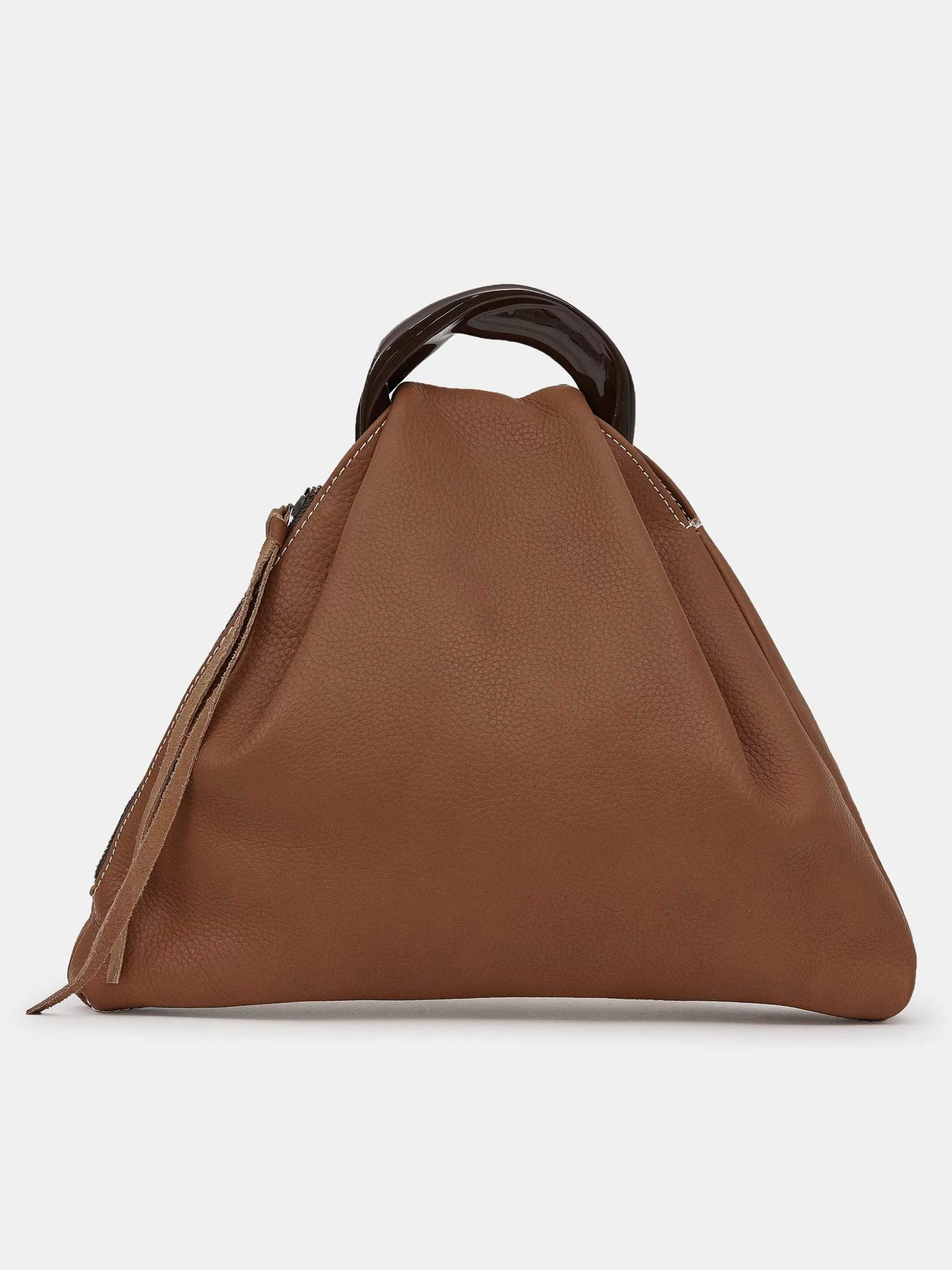 Women Source Unknown Clothing-Calfskin Triangle Tote, Brunette