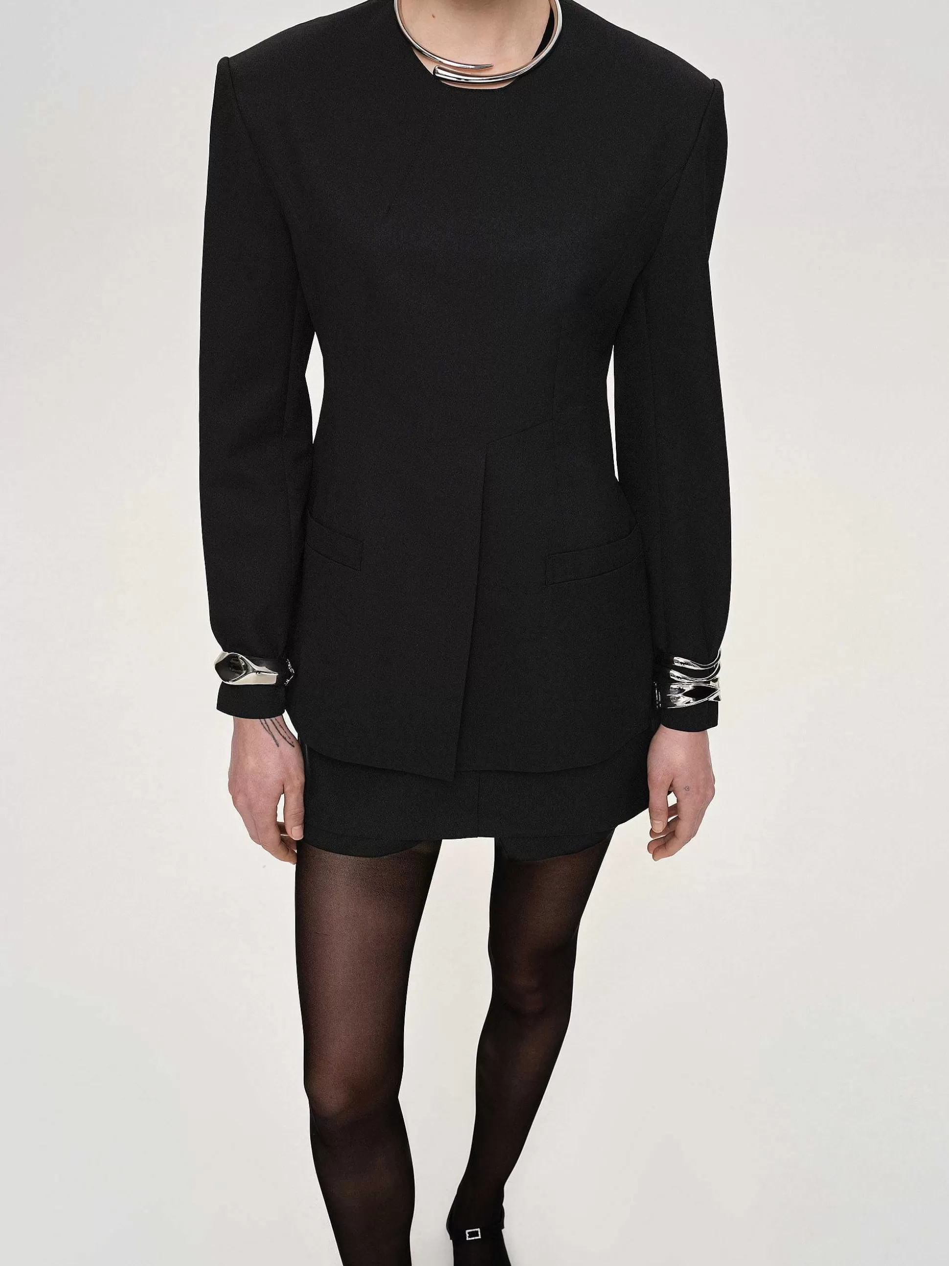 Women Source Unknown Accessories-Cinched Waist Split Jacket, Black