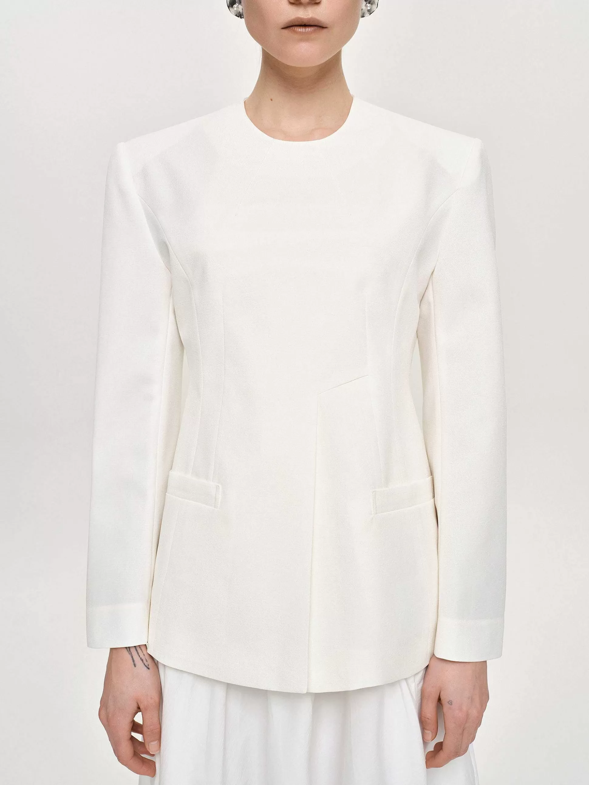 Women Source Unknown Accessories-Cinched Waist Split Jacket, Ivory