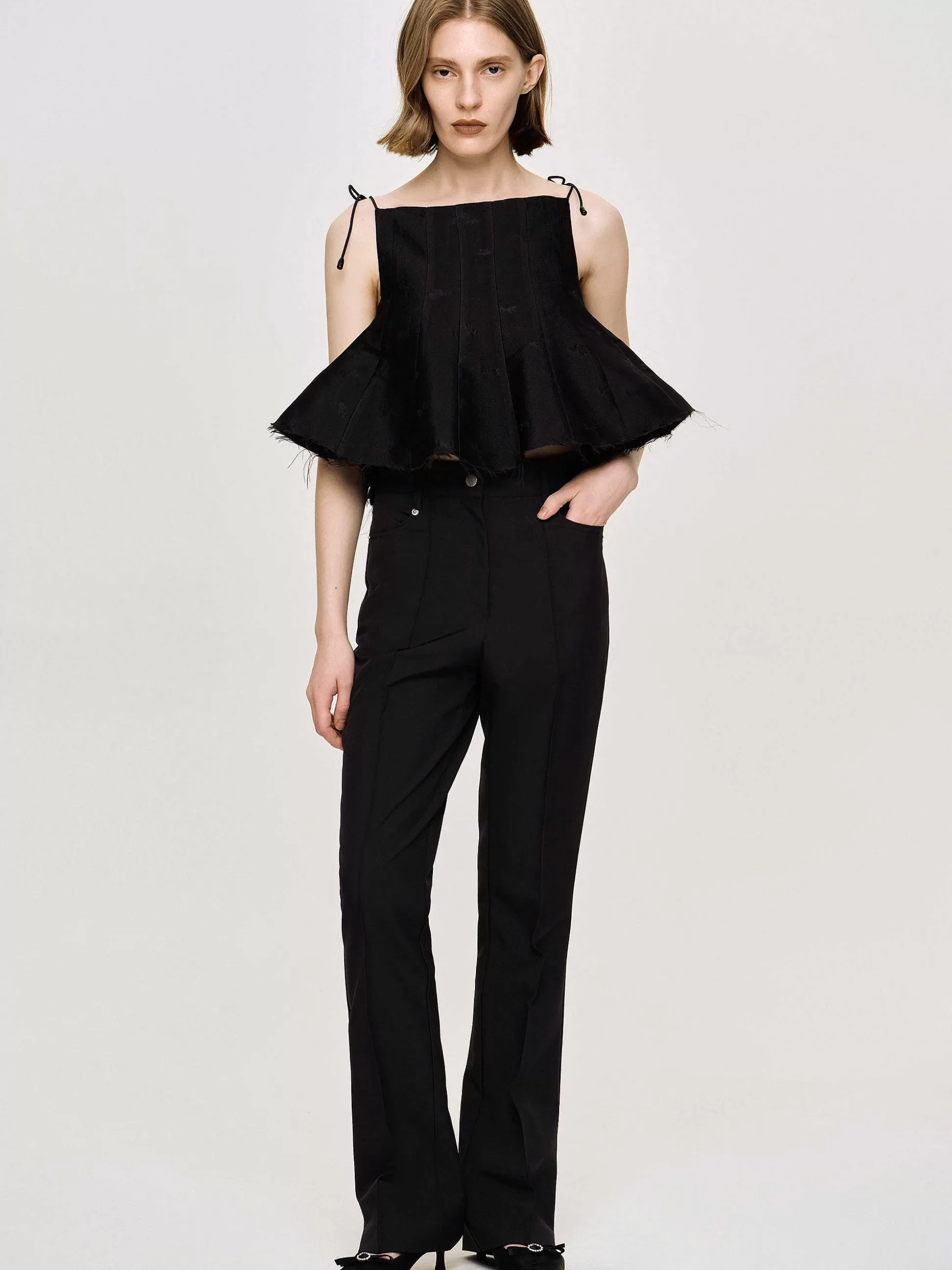Women Source Unknown Bottoms-Creased Slim Trousers, Black