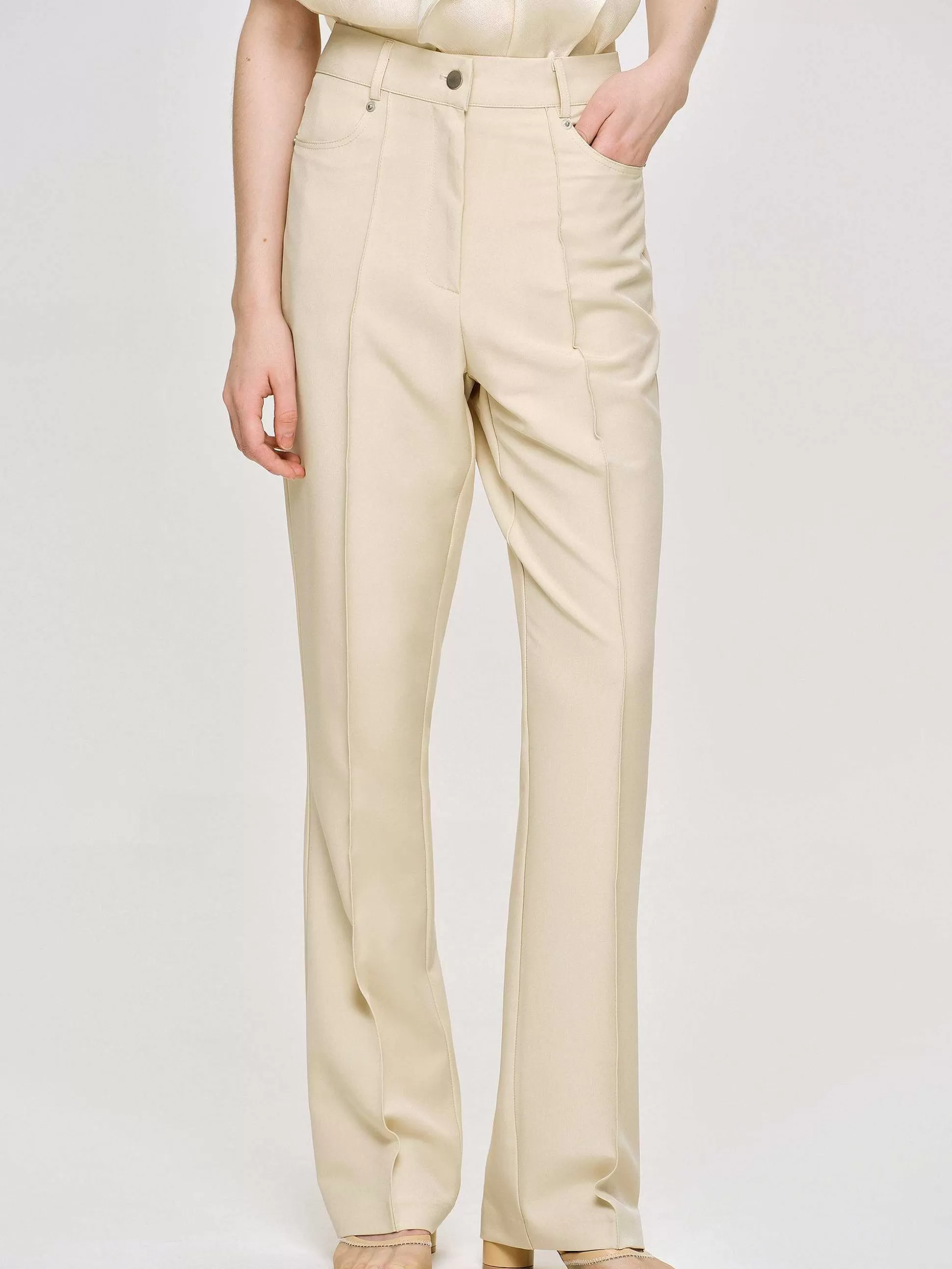 Women Source Unknown Bottoms-Creased Slim Trousers, Butter