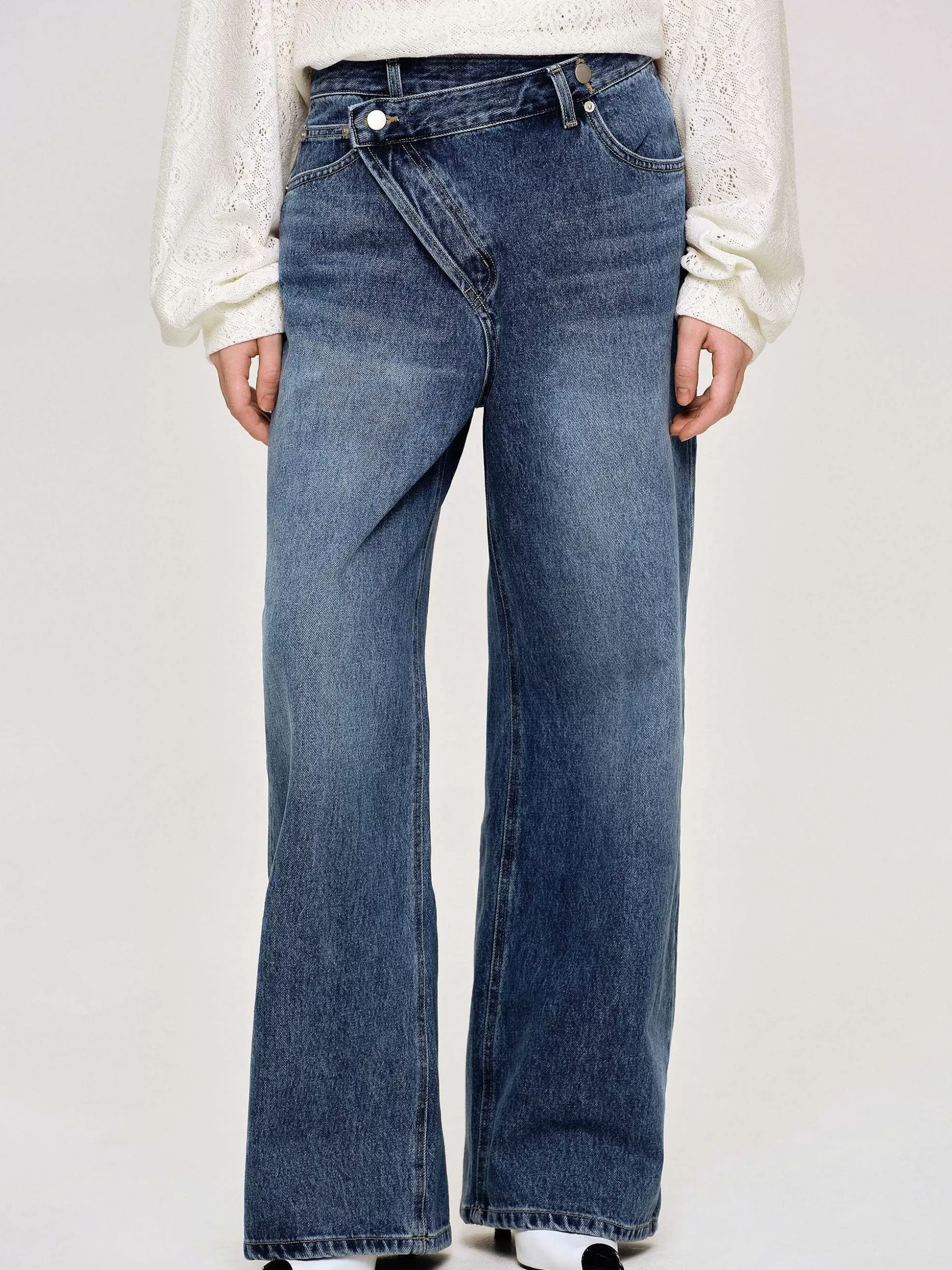 Women Source Unknown Clothing-Crossover Jeans, Dark Stone Wash