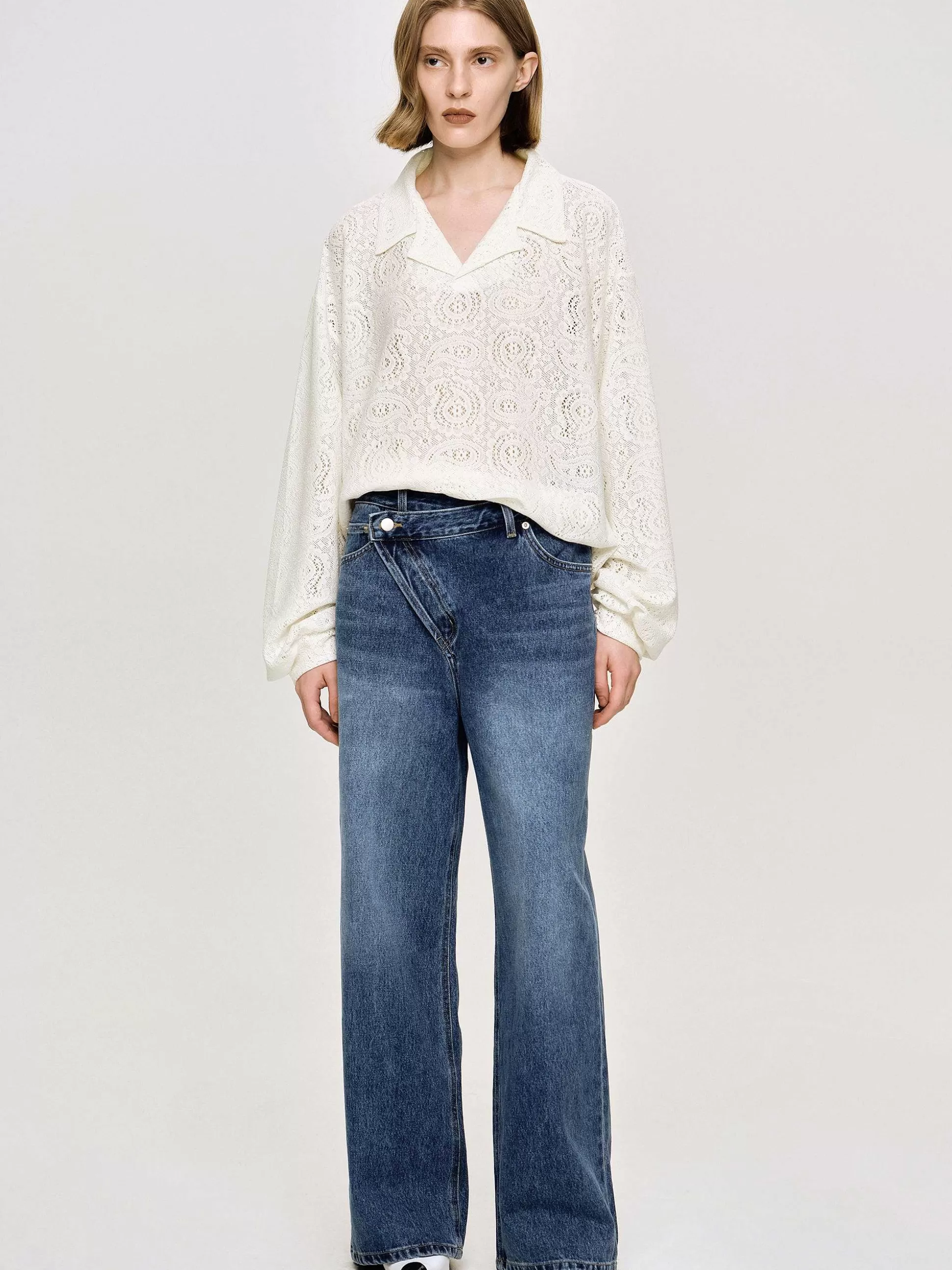 Women Source Unknown Clothing-Crossover Jeans, Dark Stone Wash
