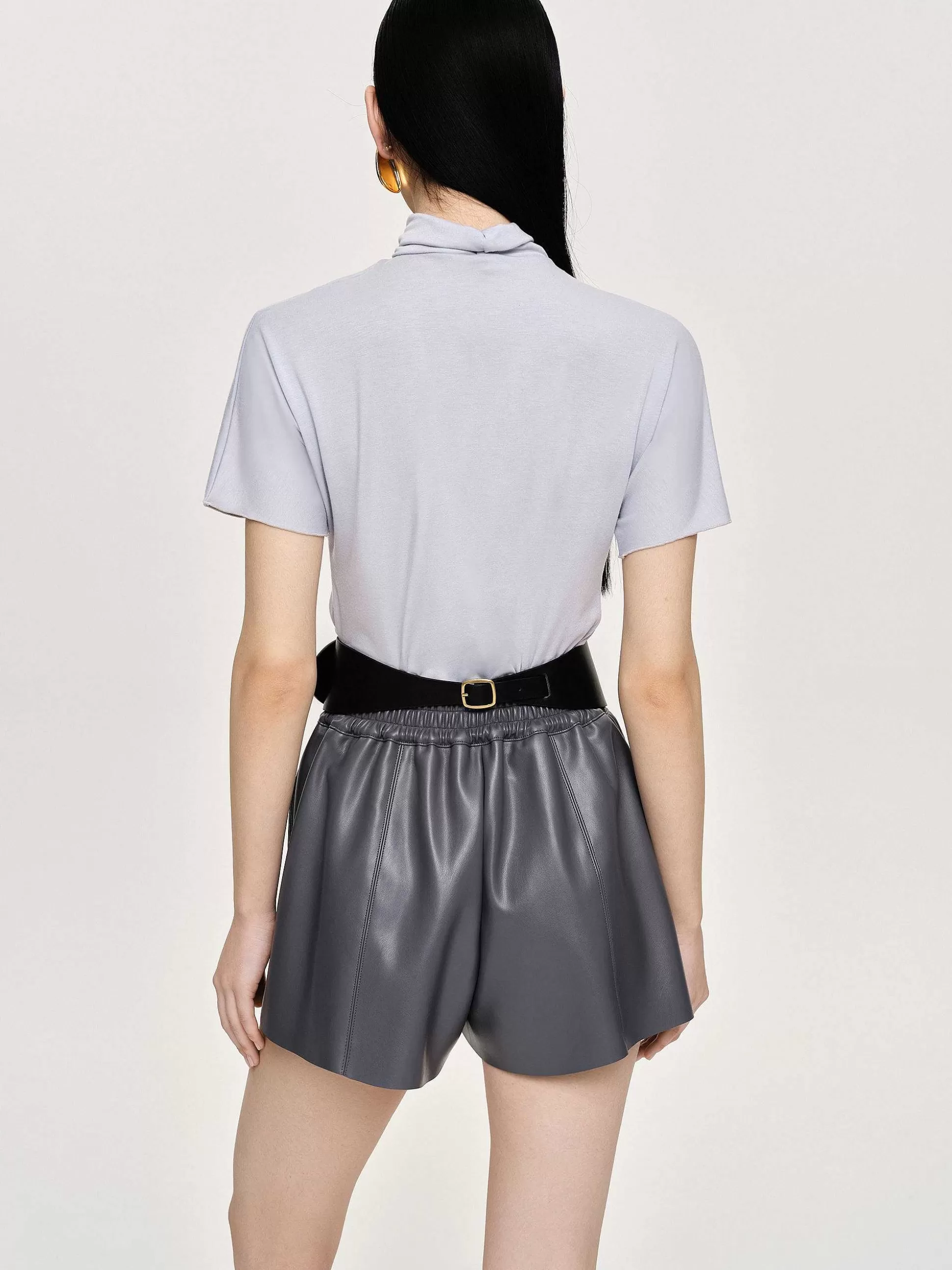Women Source Unknown Tops-Daye Cross Neck T-Shirt, Mist Grey