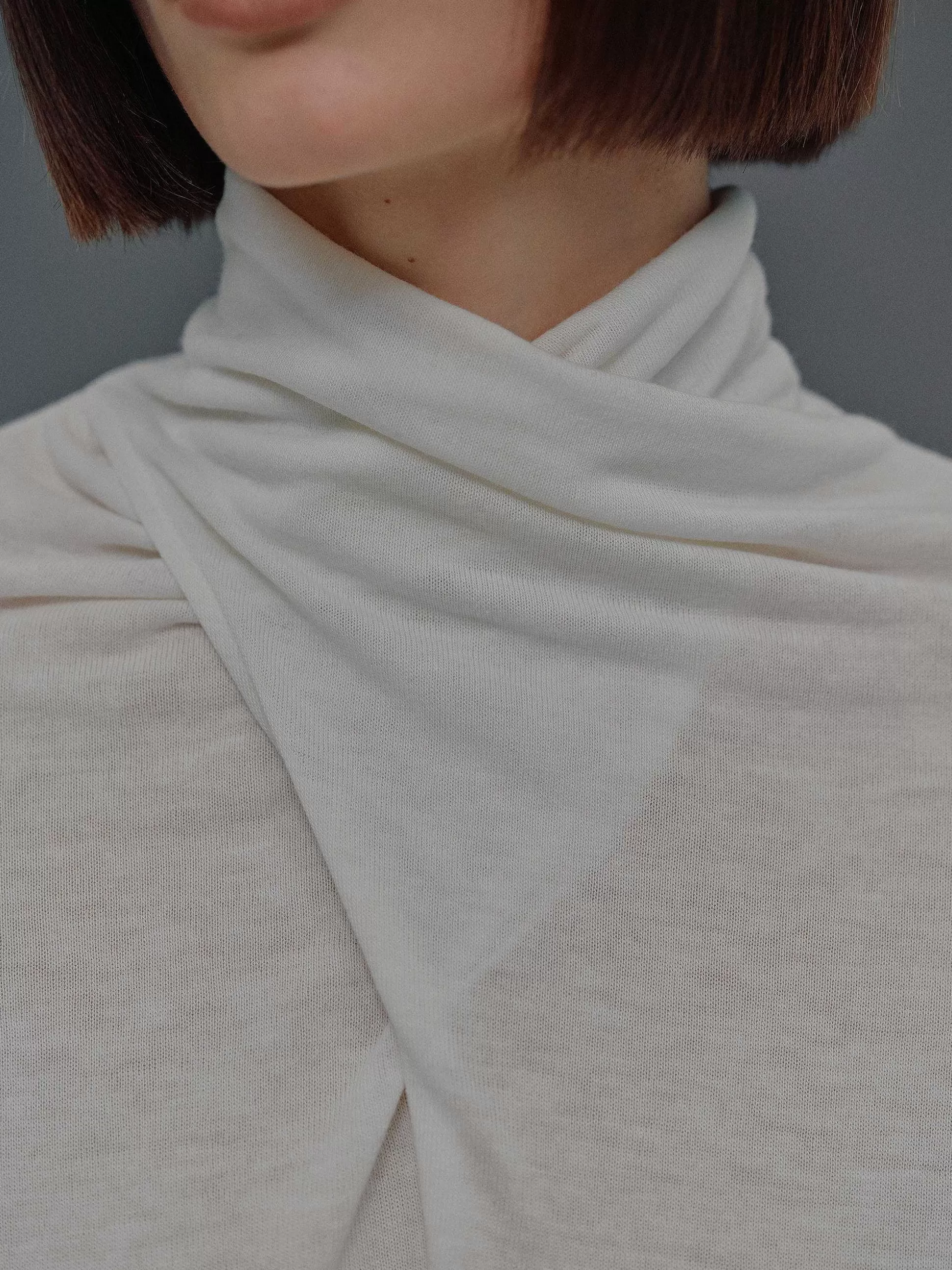 Women Source Unknown Tops-Daye Cross Neck Wool T-Shirt, White