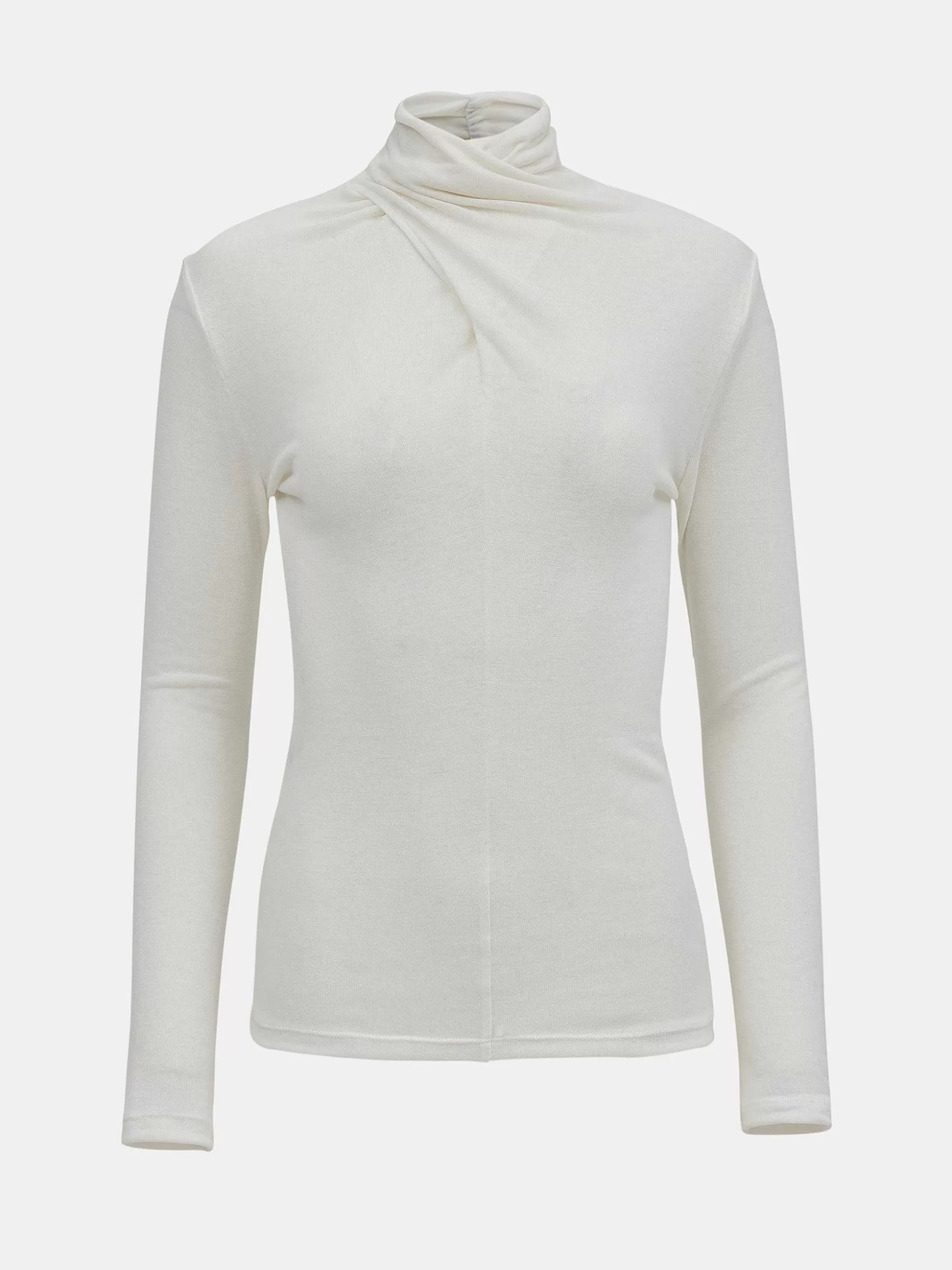Women Source Unknown Tops-Daye Cross Neck Wool T-Shirt, White