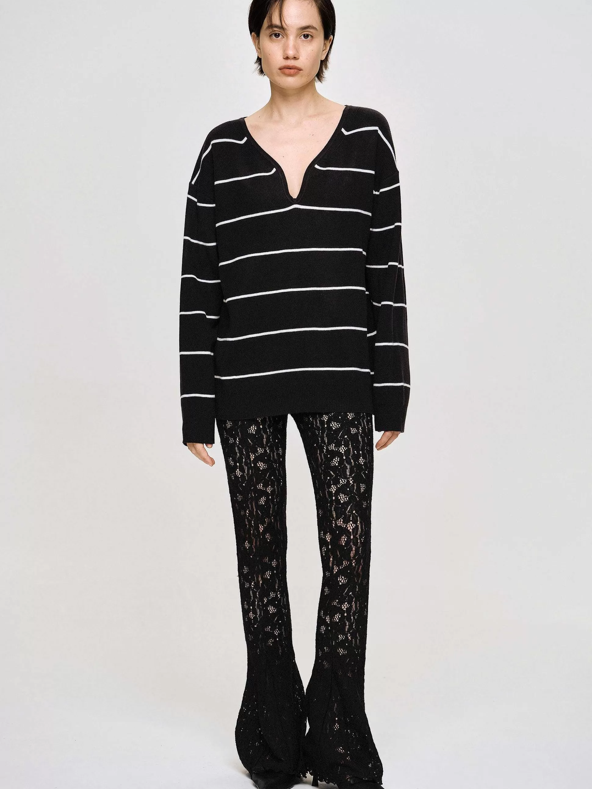 Women Source Unknown Knitwear-Deep V-Neck Sweater, Black
