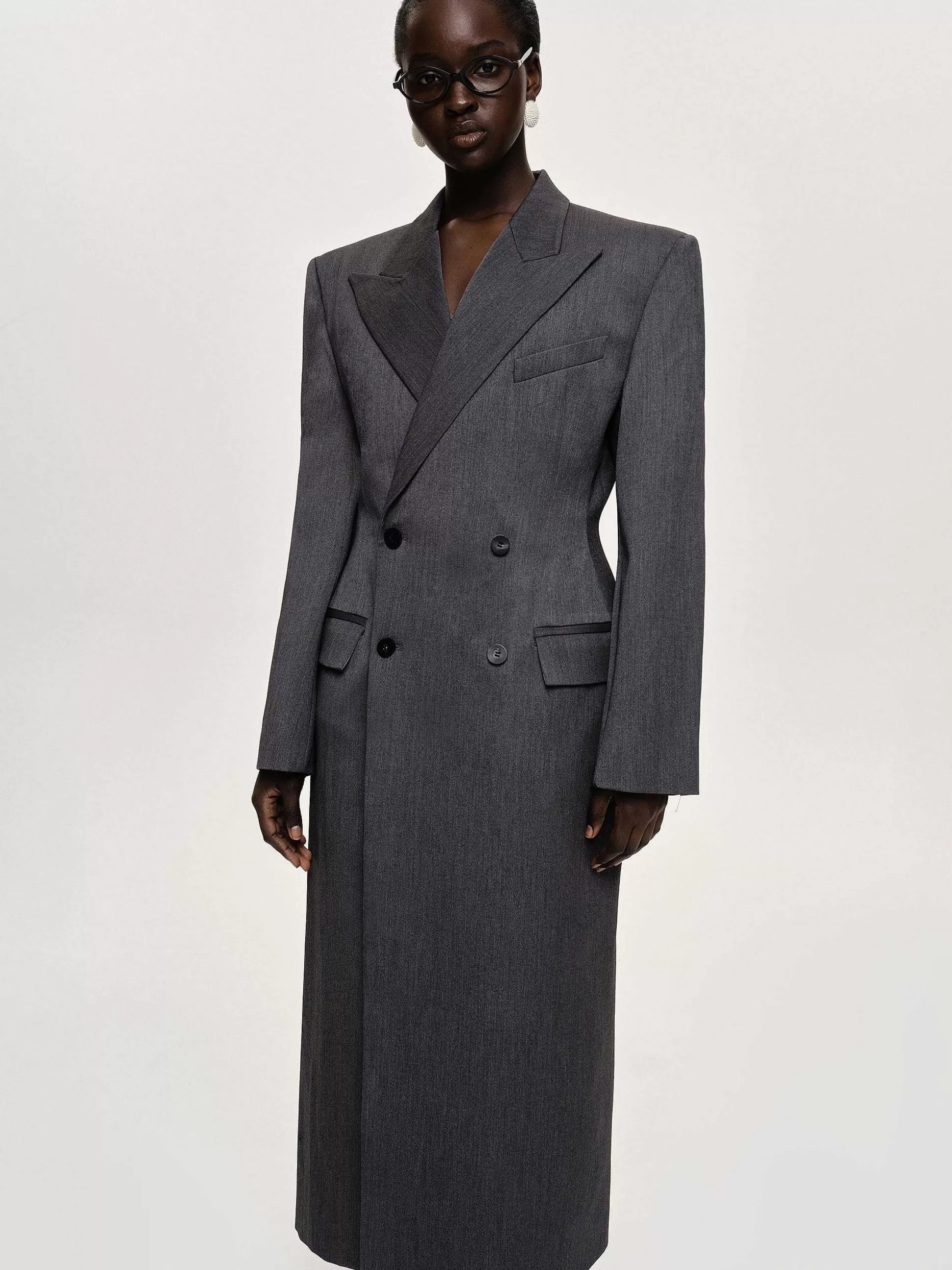 Women Source Unknown Outerwear-Delphina Long Hourglass Coat, Charcoal
