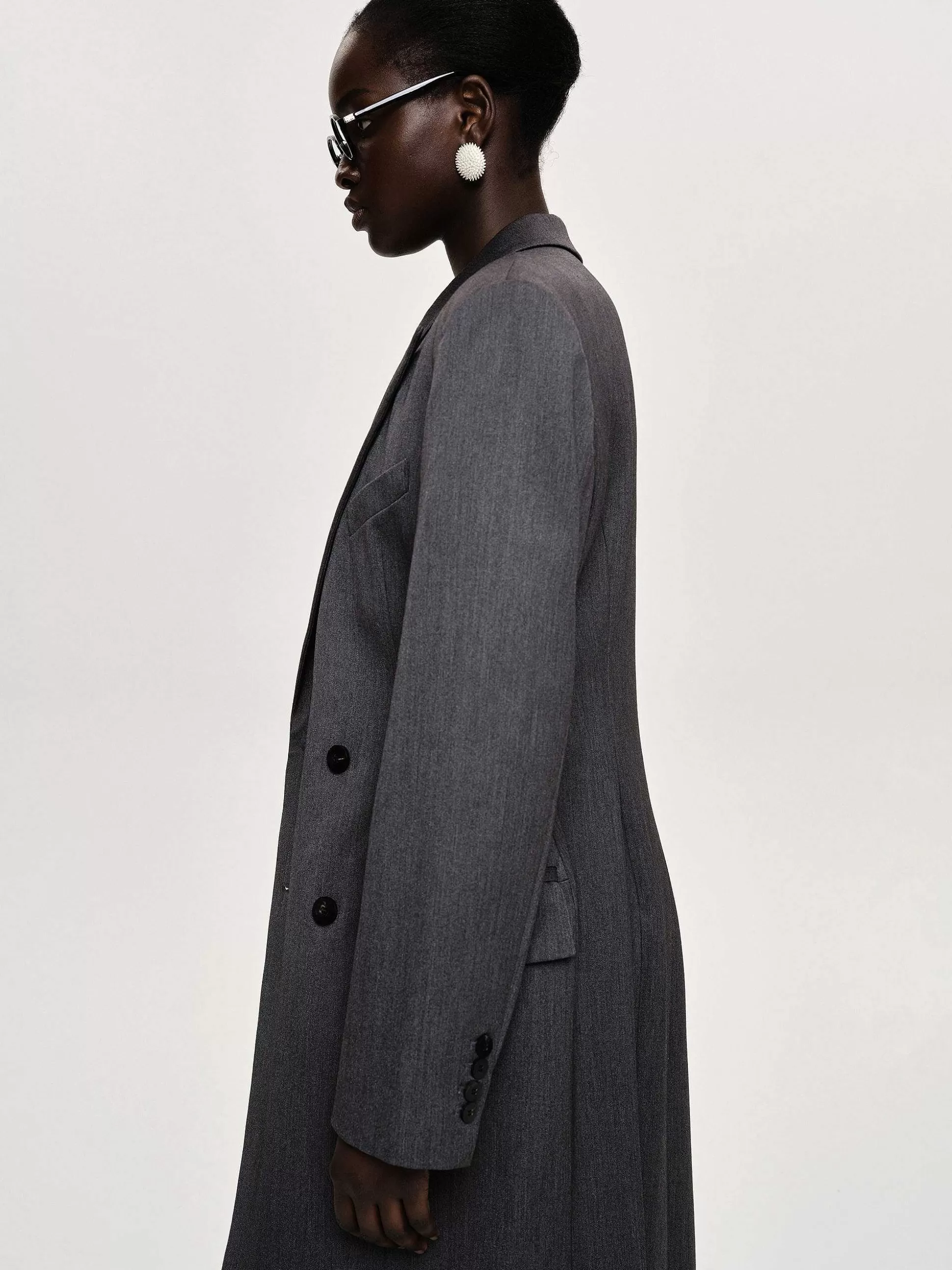 Women Source Unknown Outerwear-Delphina Long Hourglass Coat, Charcoal
