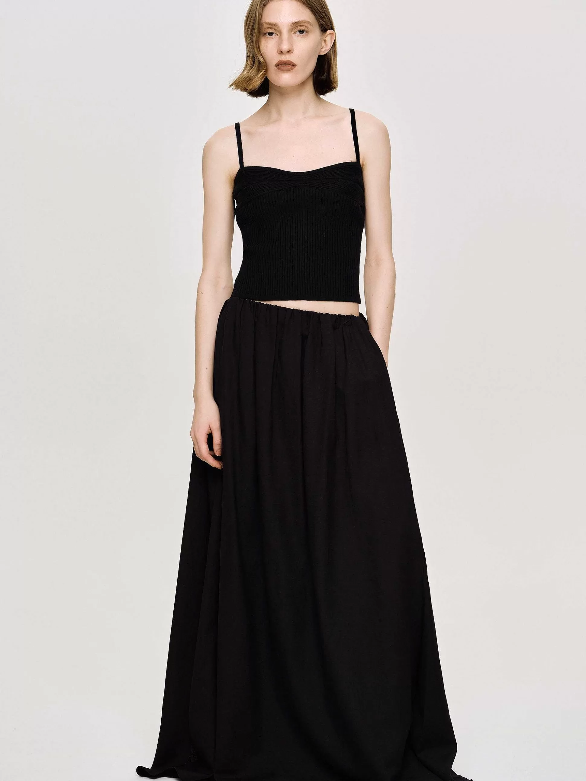 Women Source Unknown Bottoms-Dhanila Floor-Length Linen Skirt, Black