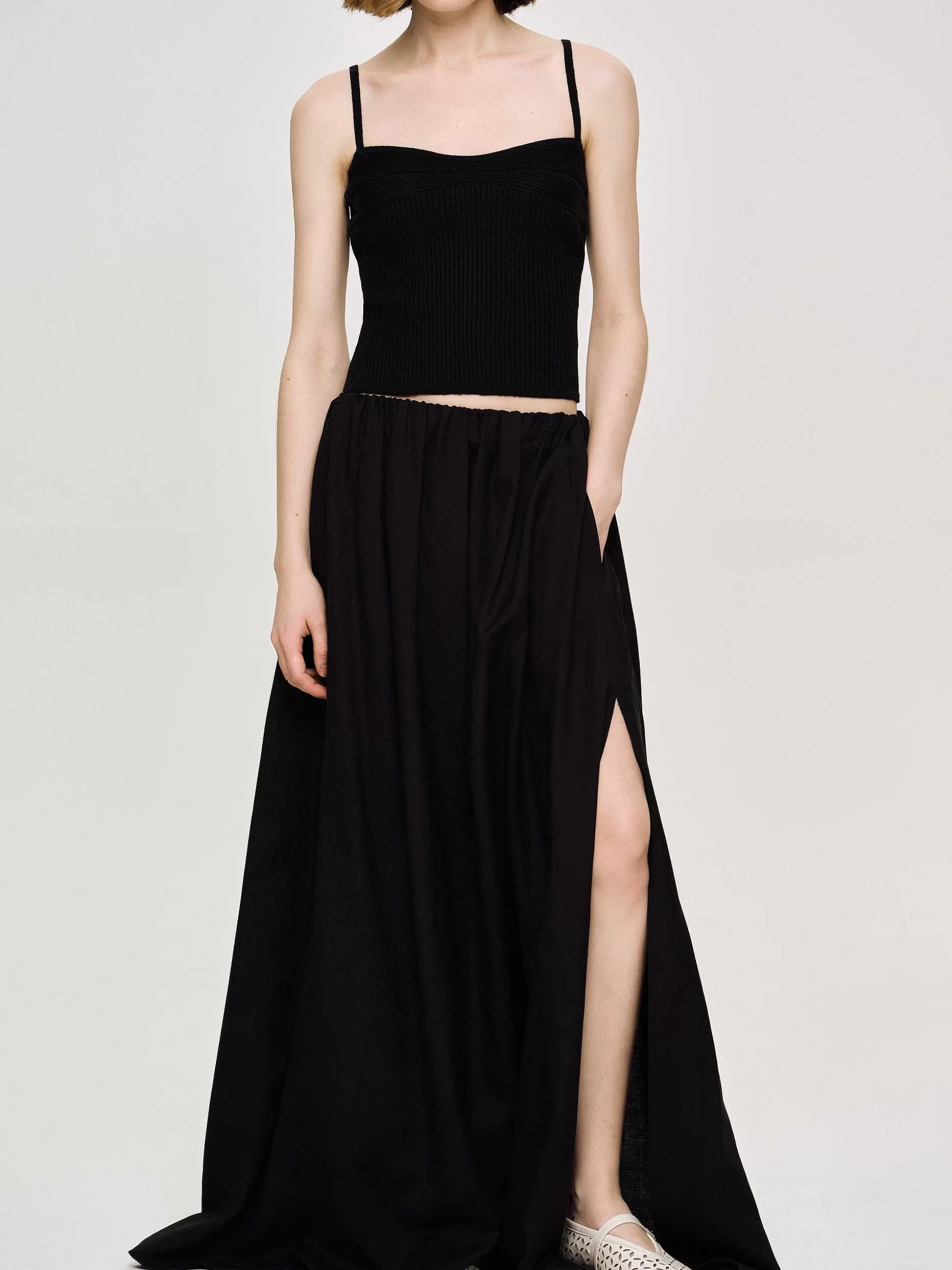 Women Source Unknown Clothing-Dhanila Floor-Length Linen Skirt, Black