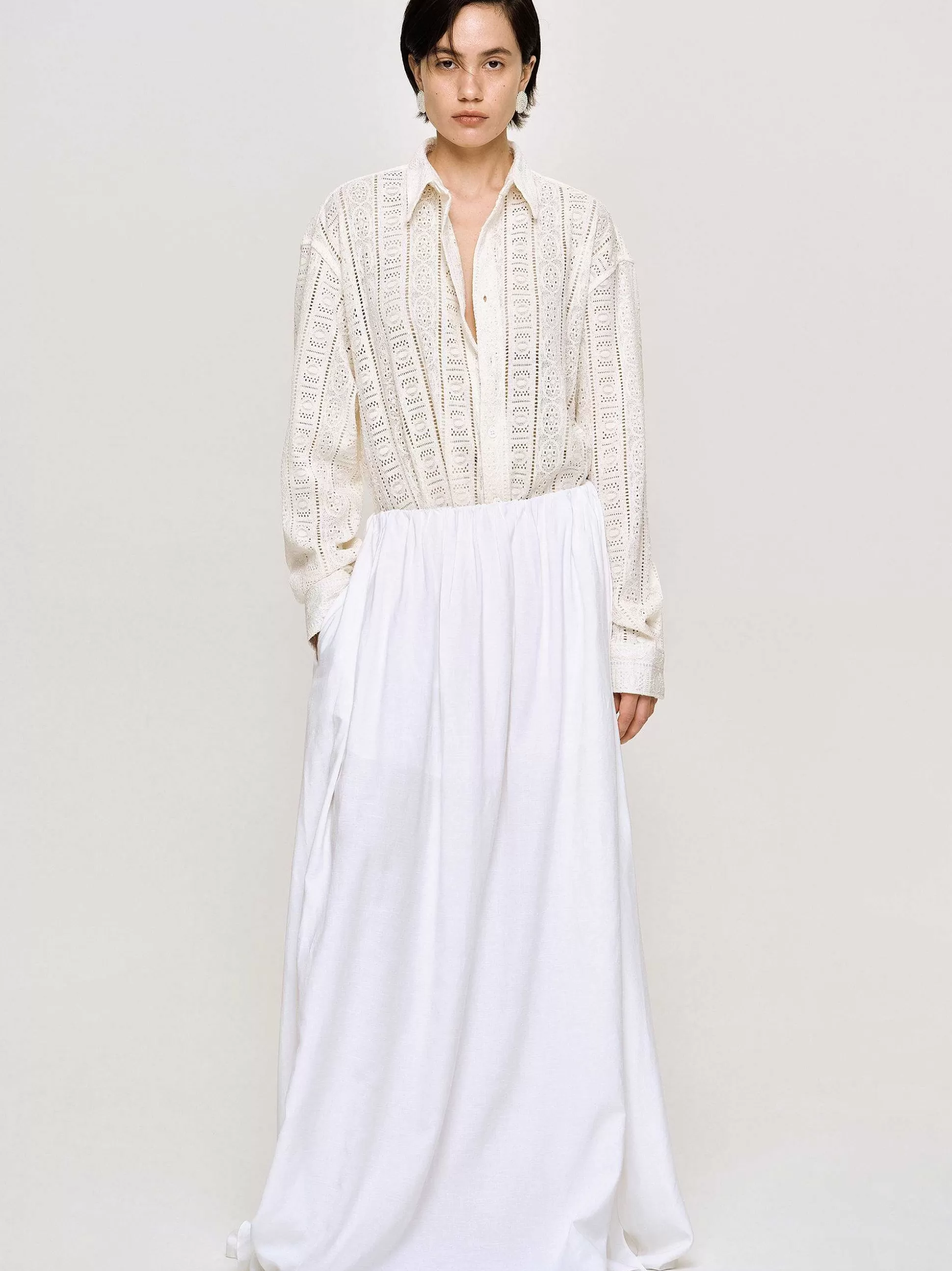 Women Source Unknown Bottoms-Dhanila Floor-Length Linen Skirt, Optic White