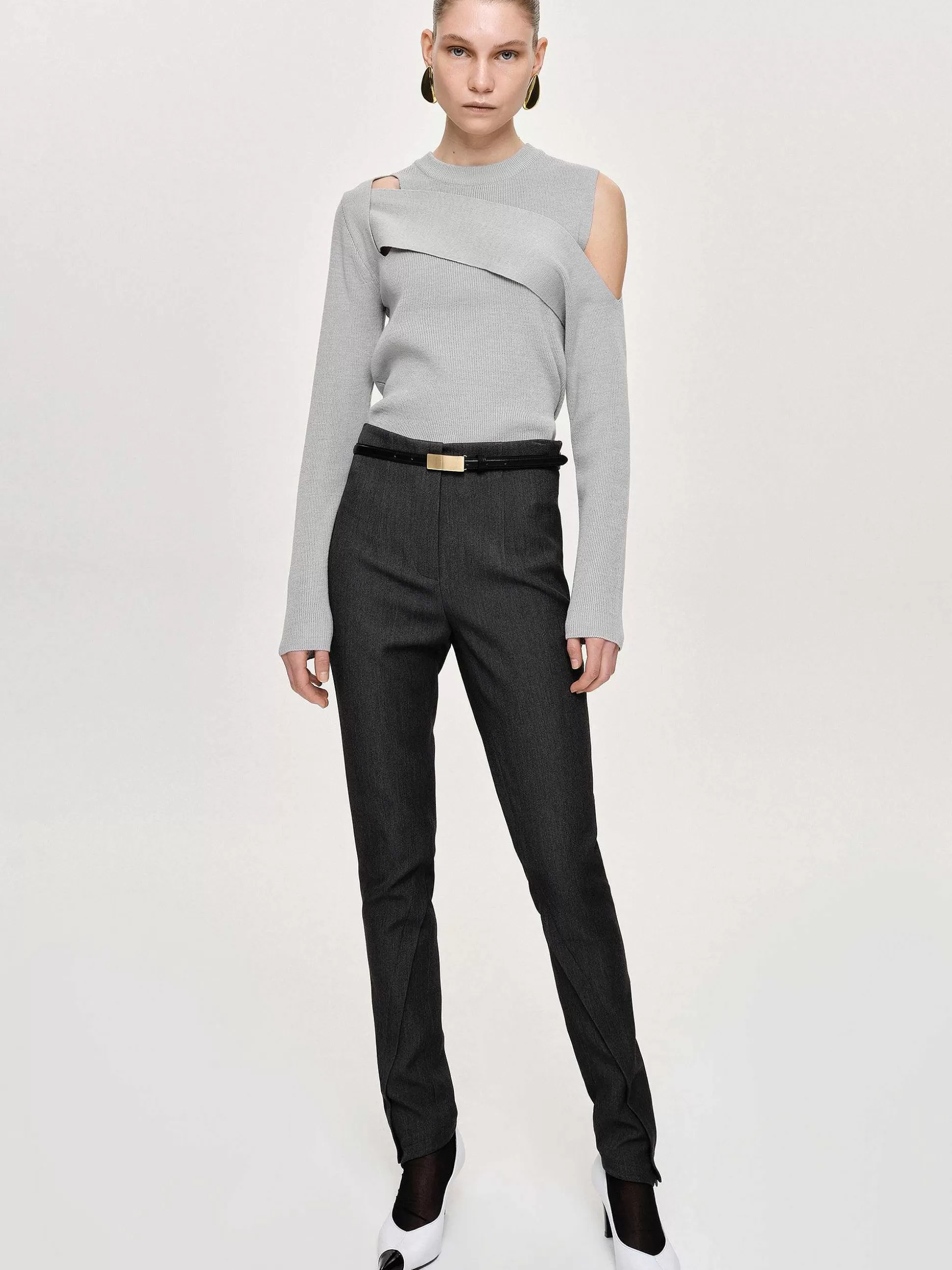 Women Source Unknown Knitwear-Draped Cut-Out Knit, Taupe Gray