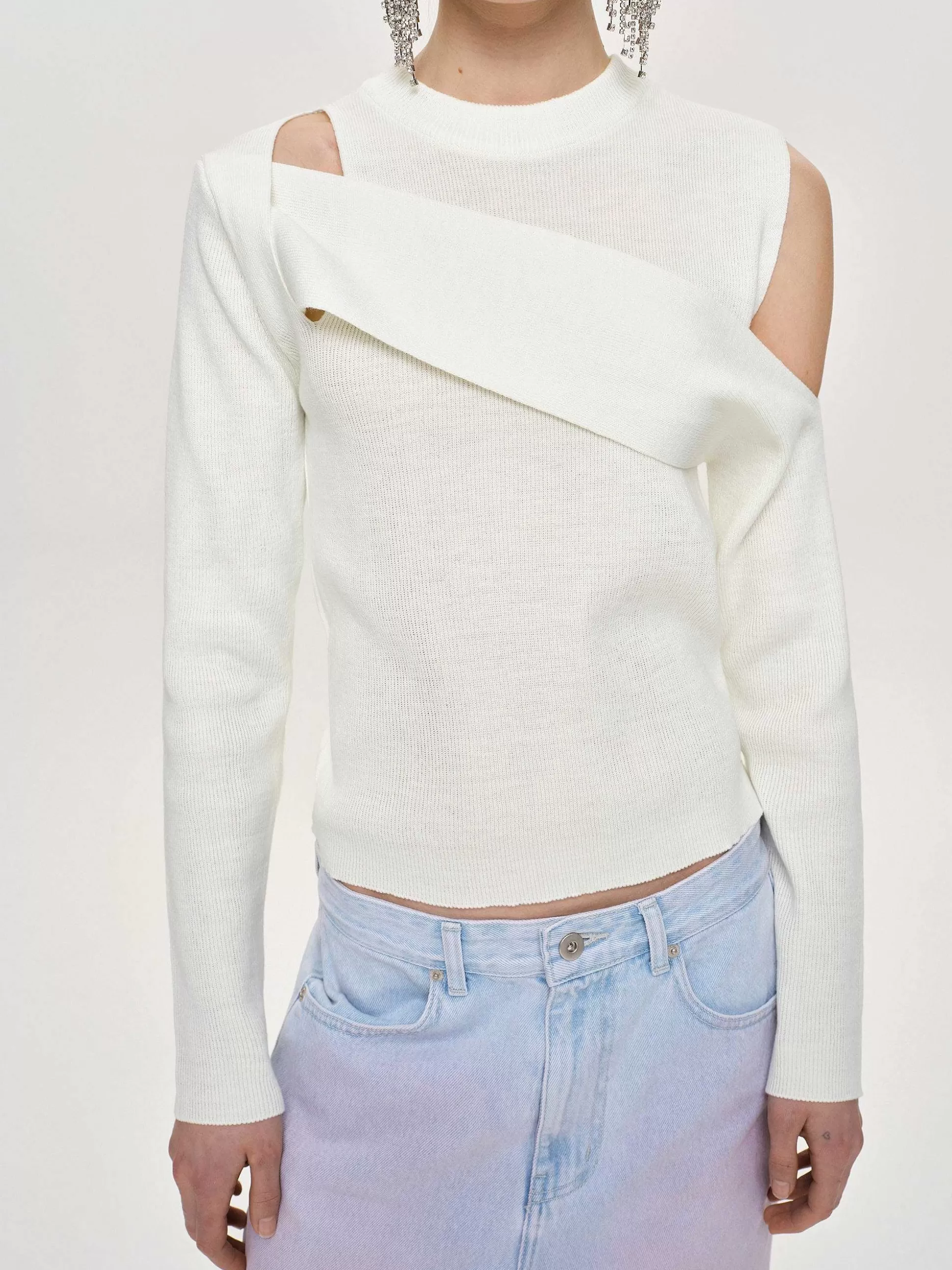 Women Source Unknown Clothing-Draped Cut-Out Knit, White