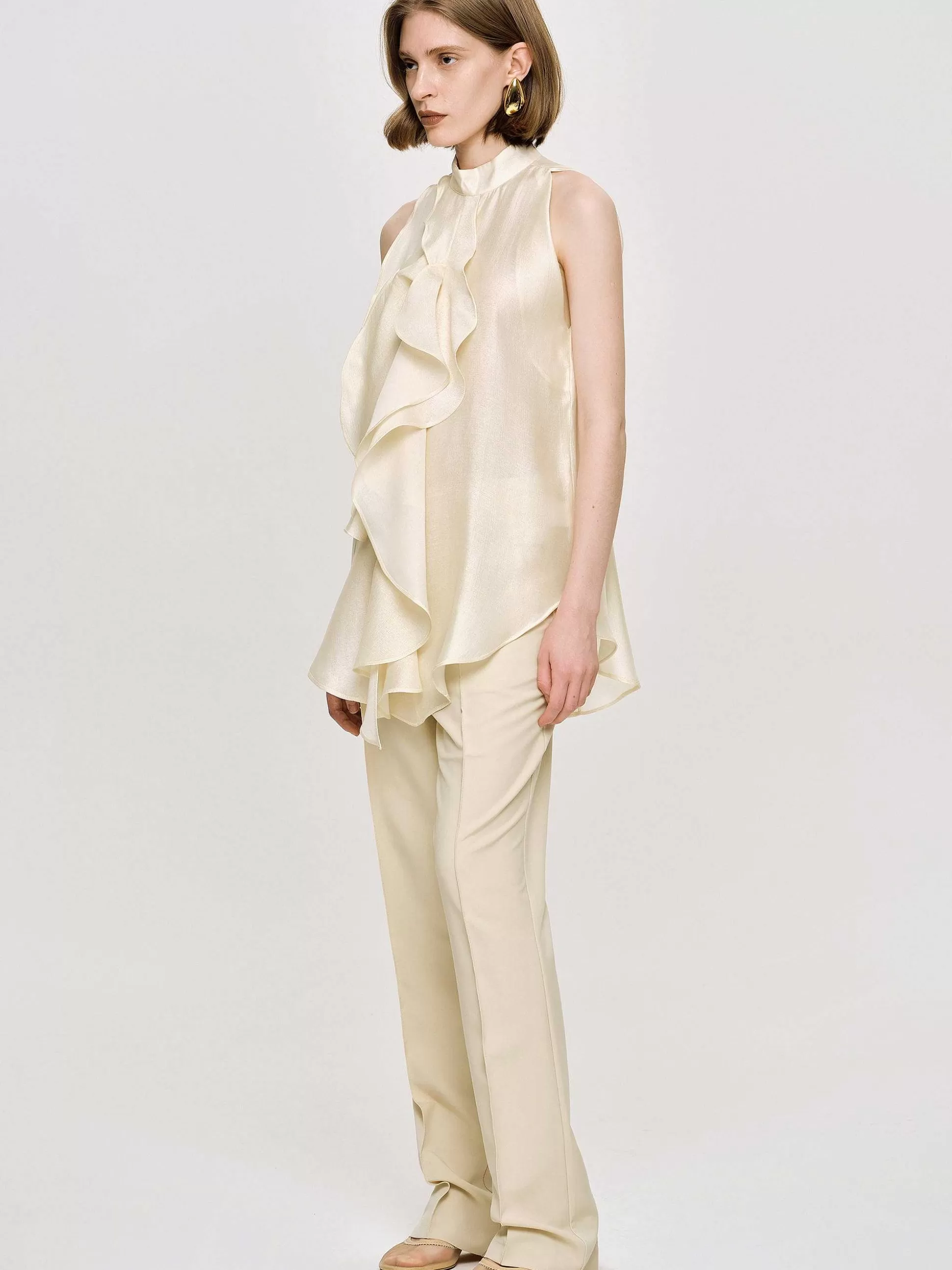 Women Source Unknown Accessories-Draped Ruffle Top, Champaign